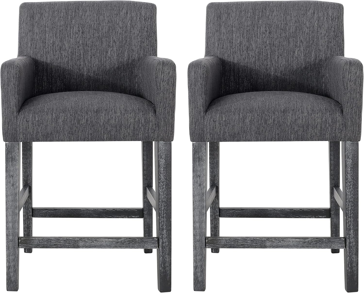 Christopher Knight Home Armga Fabric Upholstered Counter Stools Set of 2, Wooden Counter Height Barstool Set, Kitchen Island Bar Stool Chair, Dining Room Armchair Set, Charcoal Gray
