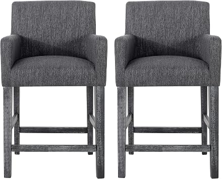 Christopher Knight Home Armga Fabric Upholstered Counter Stools Set of 2, Wooden Counter Height Barstool Set, Kitchen Island Bar Stool Chair, Dining Room Armchair Set, Charcoal Gray