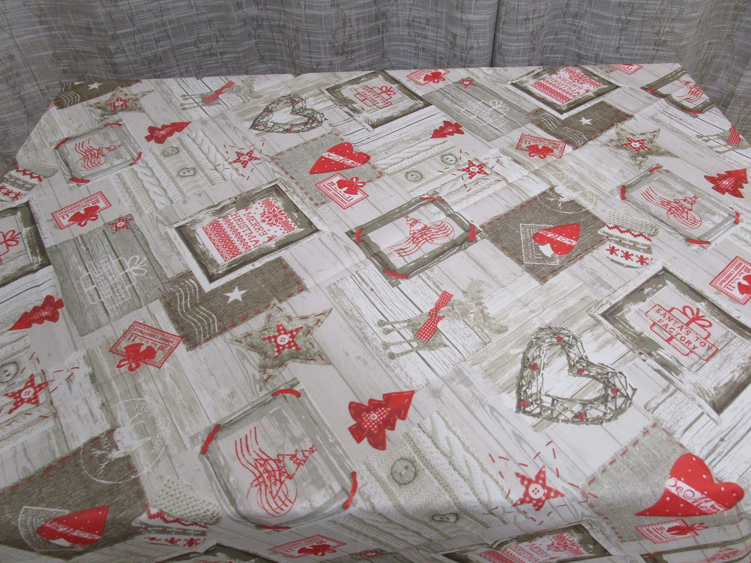 Mantel Redondo Antimanchas, Cubre Mesa, Diseño Tirolés de Navidad, 100 % Impermeable, Tamaño 180 cm de Diámetro