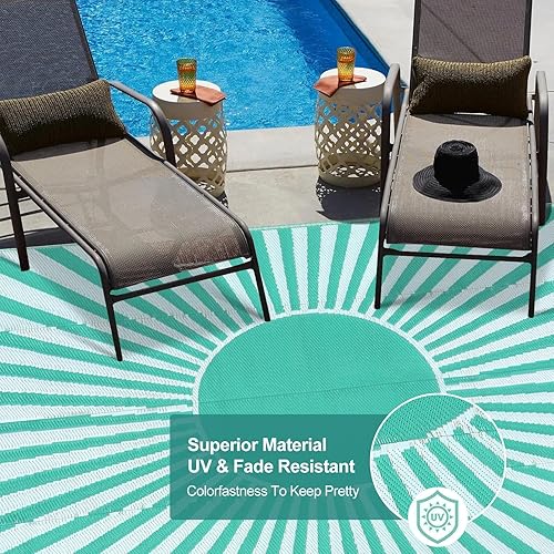 Miniatura 5 de Wonnitar Alfombra de exterior de 5 x 8 pulgadas, impermeable, reversible, de plástico, con pajilla, portátil, grande, para exteriores, campamento,