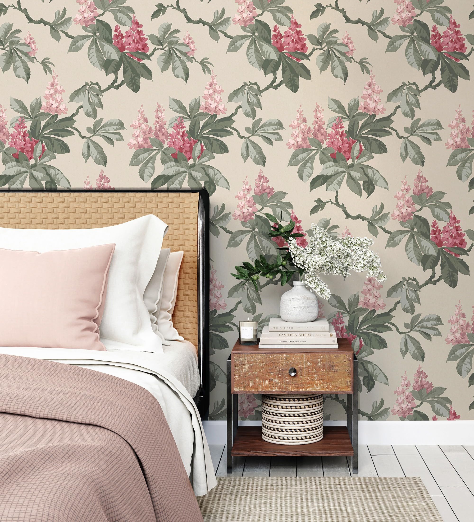 Papier peint floral GAULAN beige 10m x 0,52m pour décorer le mur du salon