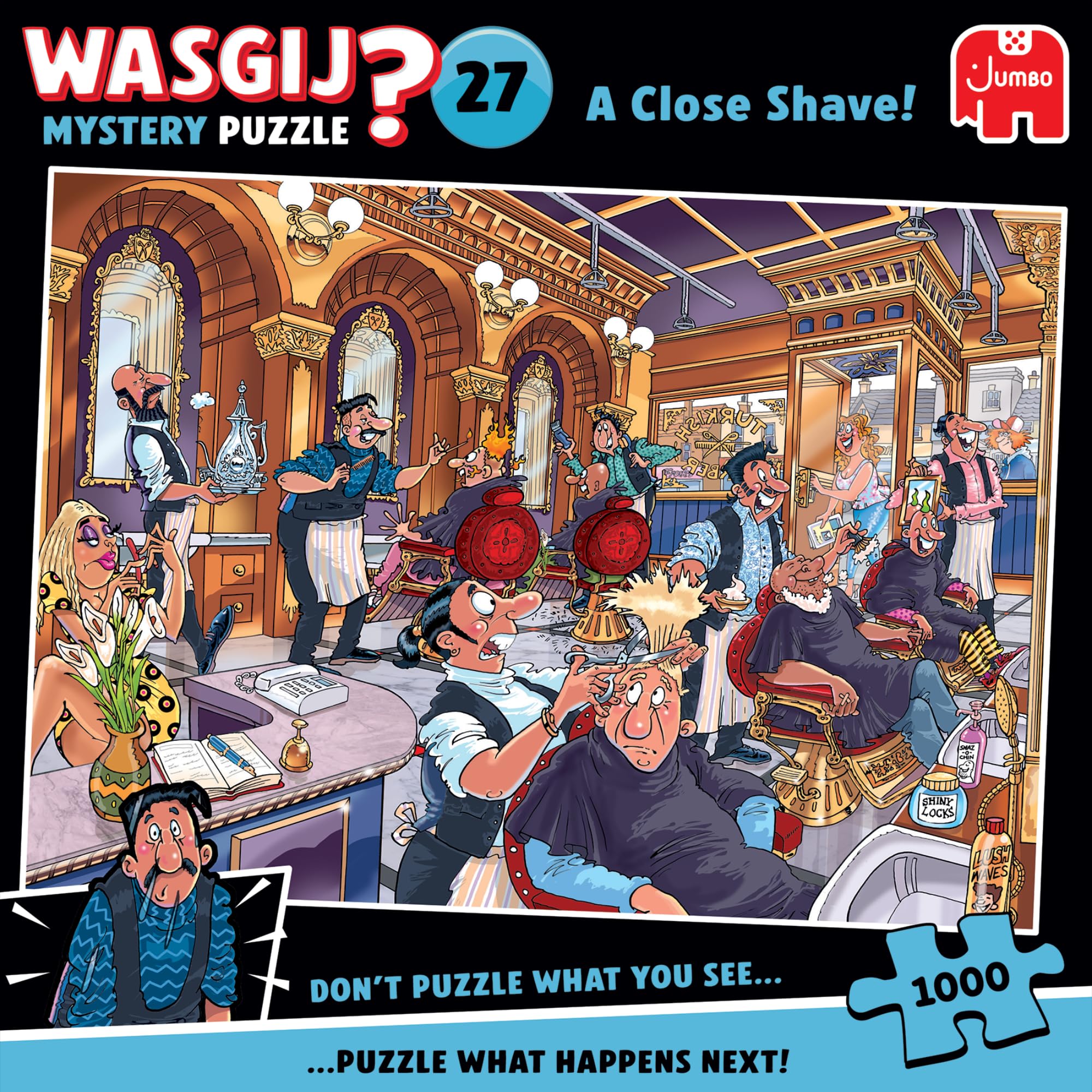 Wasgij Mystery 27, A Close Shave - Unique 1000 Piece Jigsaw Puzzles for Adults - Colourful, Challenging & Brainteasing 1000 Pcs Adults Jigsaw Puzzle - 100% Recycled Cardboard 1000 Pc Puzzles - Jumbo