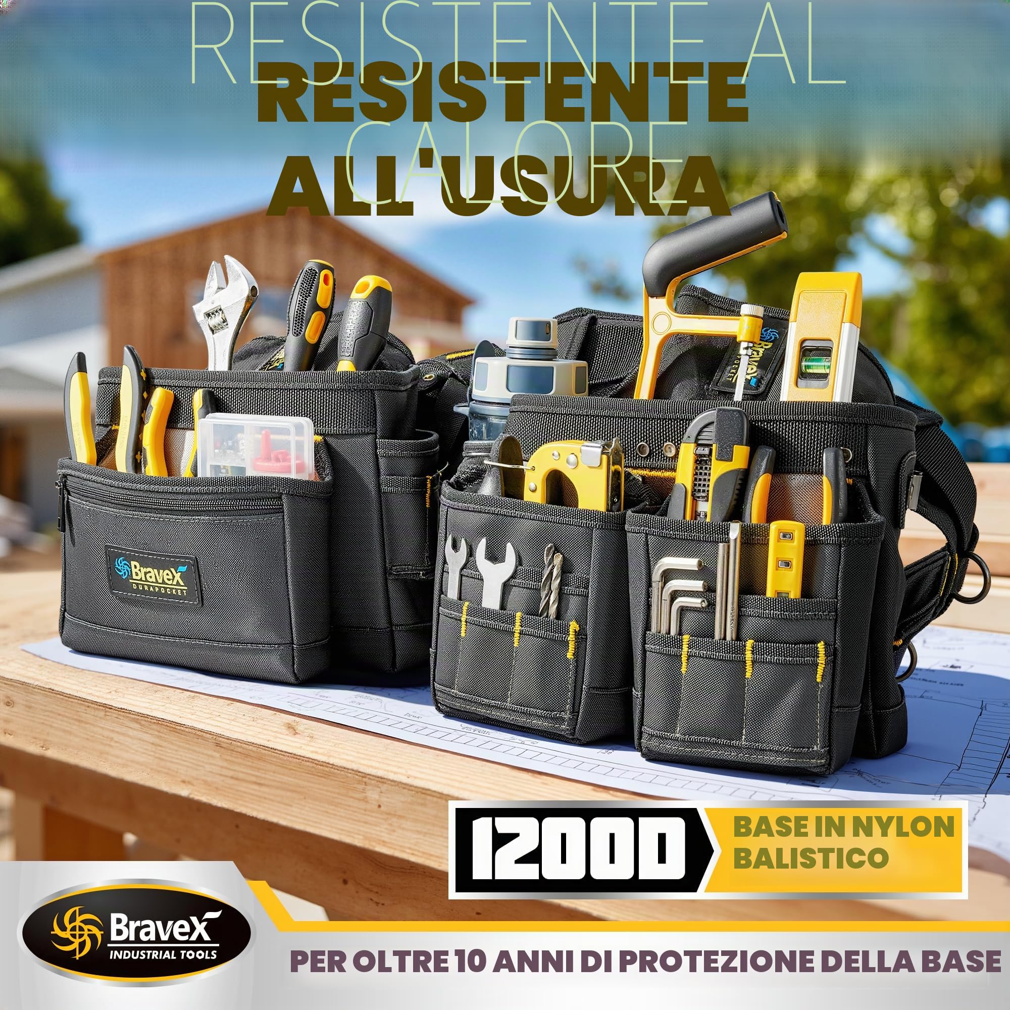 Cintura porta attrezzi con bretelle - Pro Ultra anti-usura con 20 tasche in stile Y, cintura porta attrezzi con 5 sacche combinate per carpentiere, elettricista, in nylon balistico 1200D