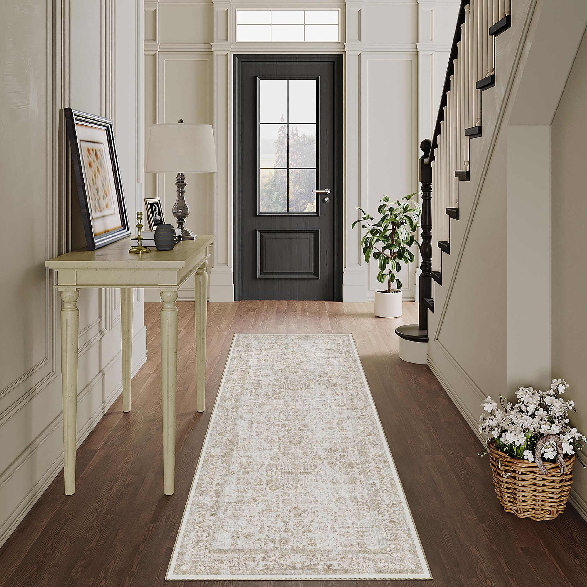 Vintage Hellbraun Waschbarer Teppich 60x180cm LäUfer Flur rutschfest Weich Vorzimmer Tepich Kurzflor Schlafzimmer Retroteppiche KüChe Bedroom Brücken Hallway Carpet