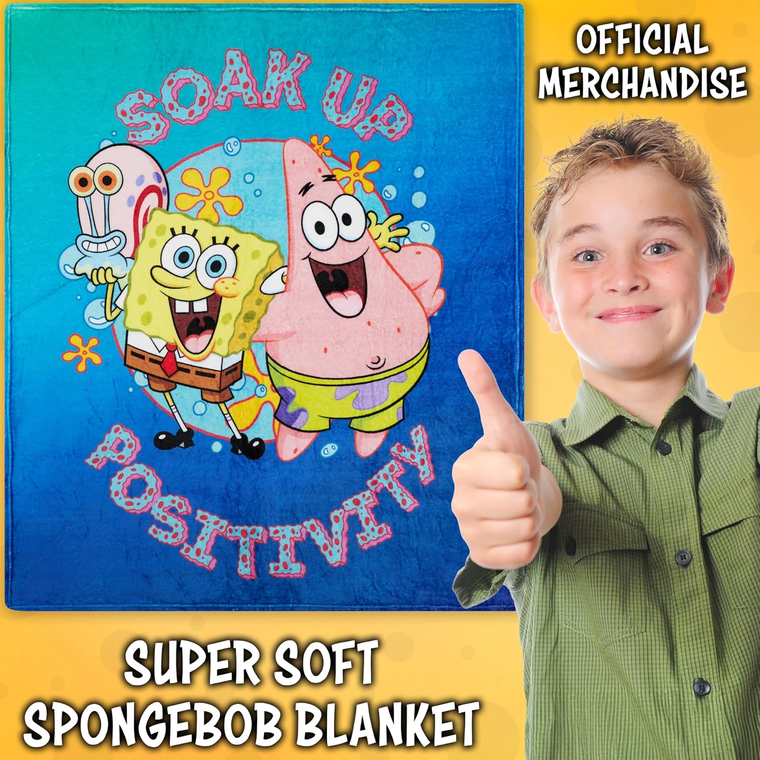 SPONGEBOB SQUAREPANTS Throw Blanket for Kids, Teens, Adults, 51 x 59 in, Cartoon Fleece Blankets, Soft, Plush Bed Throws, Cozy Gifts for Kids - Image 2