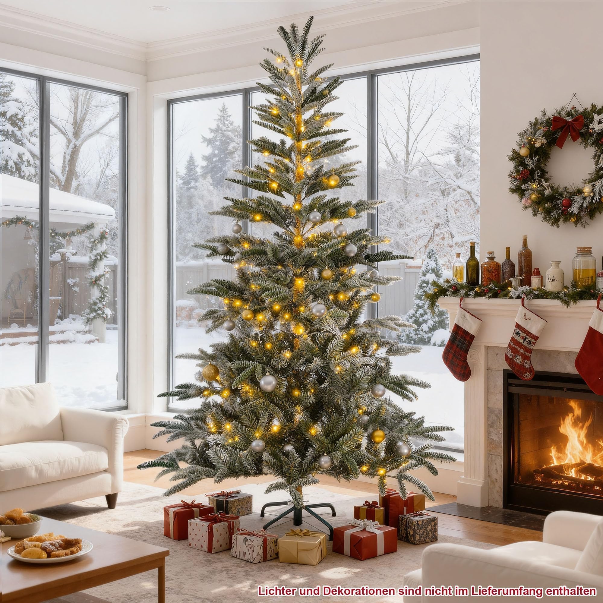 Künstlicher Weihnachtsbaum 180 cm Grün PVC Weihnachtsbaum mit 1000 Zweigspitzen Abnehmbar Metallständer Weihnachtsdeko für Zuhause Büro Geschäft (Grün, 180CM)