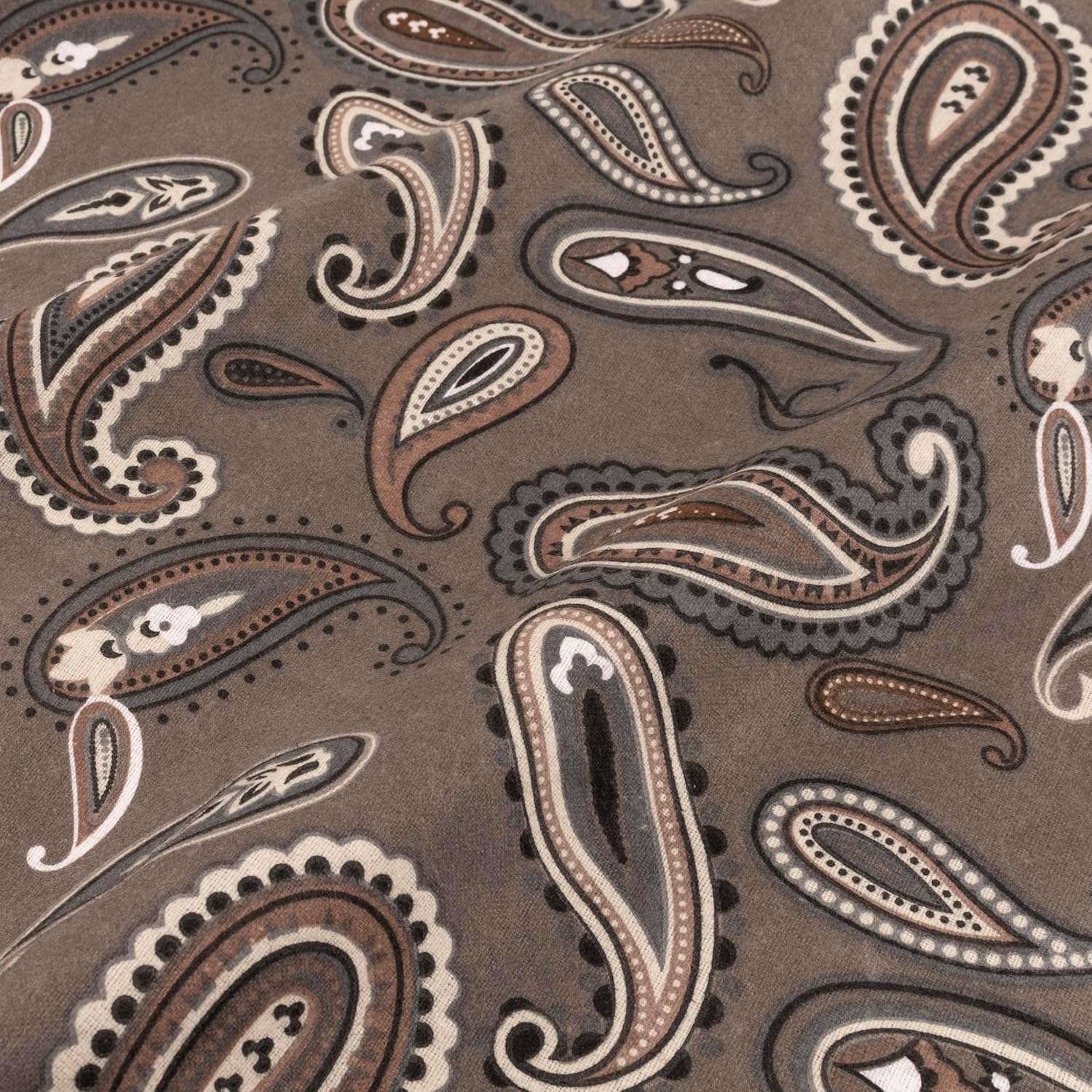 Superior Flannel Brushed Cotton Paisley Bed Sheet Set, Soft, Warm Bedding, Bohemian Floral Sheets, Bedroom Decor, 1 Flat Sheet, 1 Elastic Deep Pocket Fitted Sheet, 2 Pillowcases, King, Grey