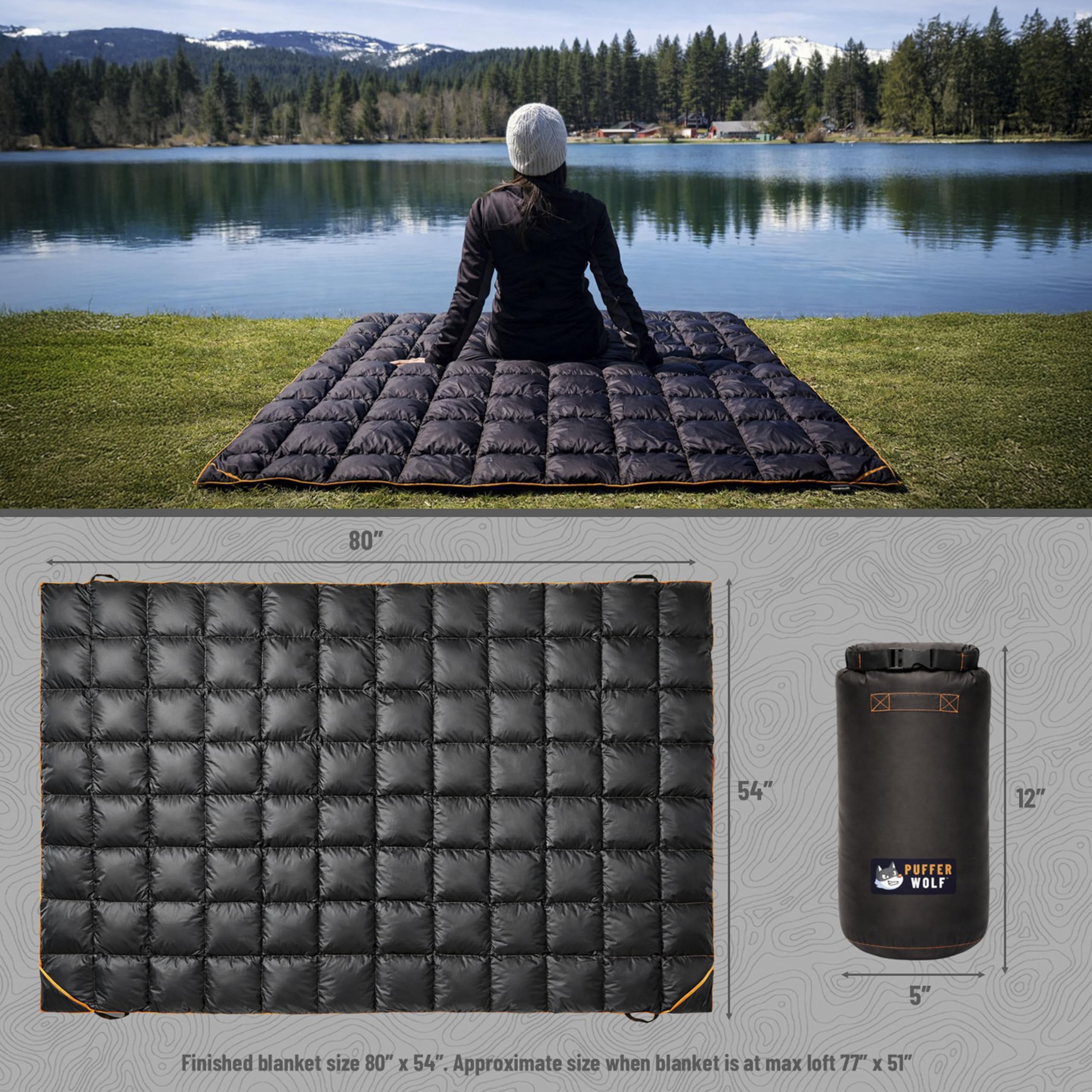 PW700 Extra Large Double Insulated Outdoor Camping Blanket | 2X Puffy Warm Packable Weatherproof Durable and Lightweight | Top Quilt for Hiking Backpacking Stadium Events Picnics product thumbnail 7