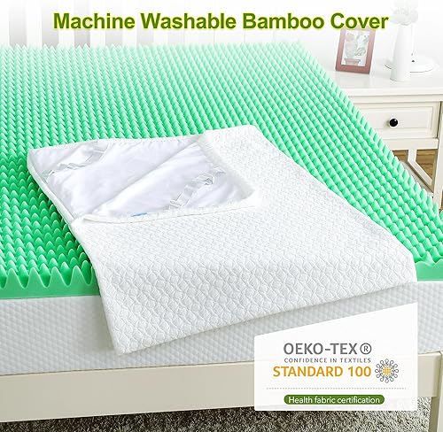 Miniatura 3 de Assile - Cubrecolchón Cal King, de espuma viscoelástica de té verde de 2 pulgadas con funda de bambú con cremallera, suave como una nube