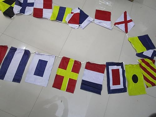 Miniatura 2 de Brass Blessing Banderas de señal de banderines para fiesta en la playa, decoración marítimamarinabarcoyatenáutica (26 banderas grandes de algodón)