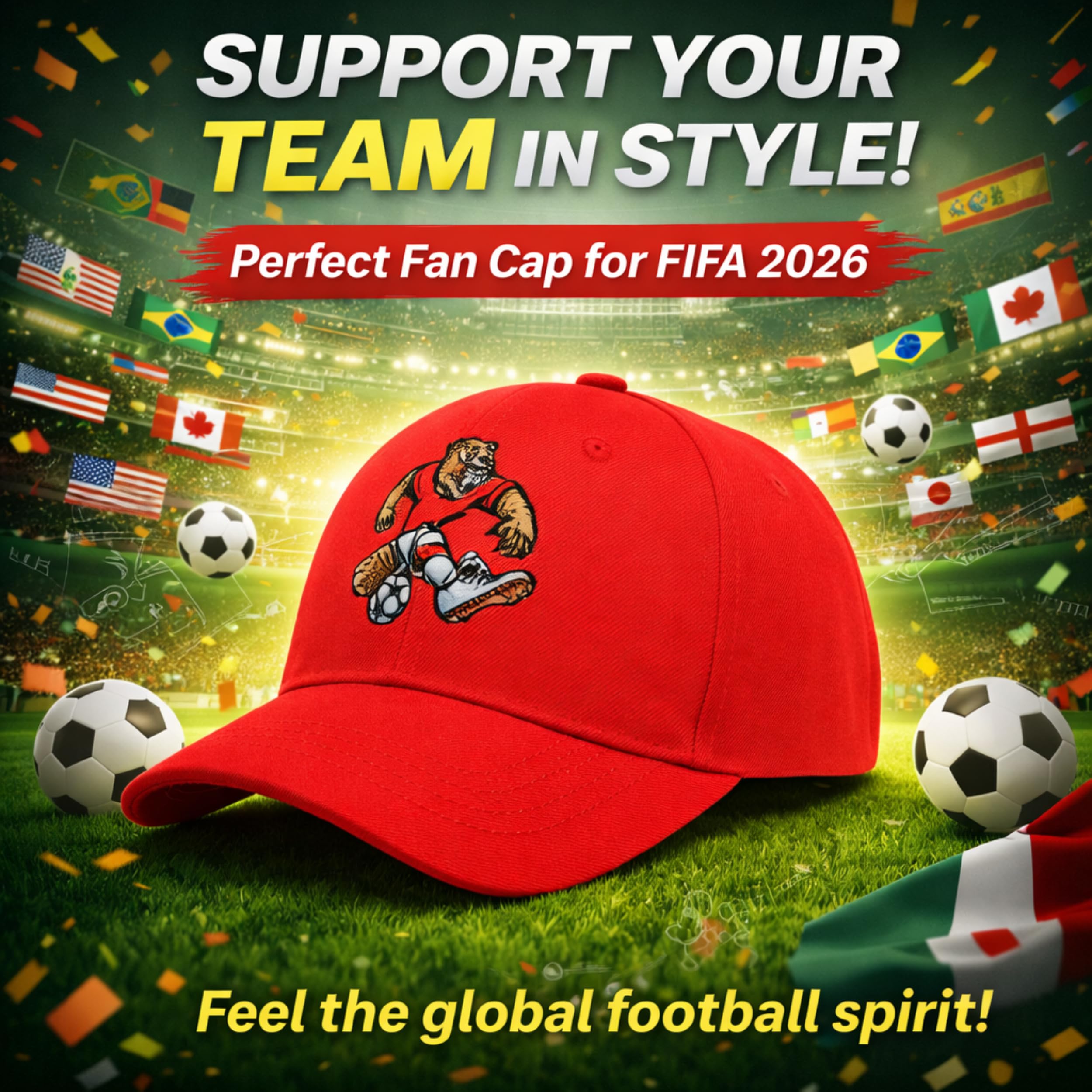 Painted Hills Canada Vancouver 2026 World Cup Soccer Adjustable Fan Cap - Embroidered Beaver – Unisex, six-Panel hat - 4