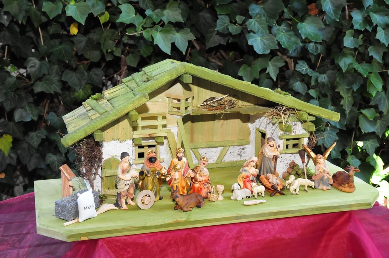 Weihnachtskrippe mit XXL-BELEUCHTUNGSSET Krippenbeleuchtung mit 2