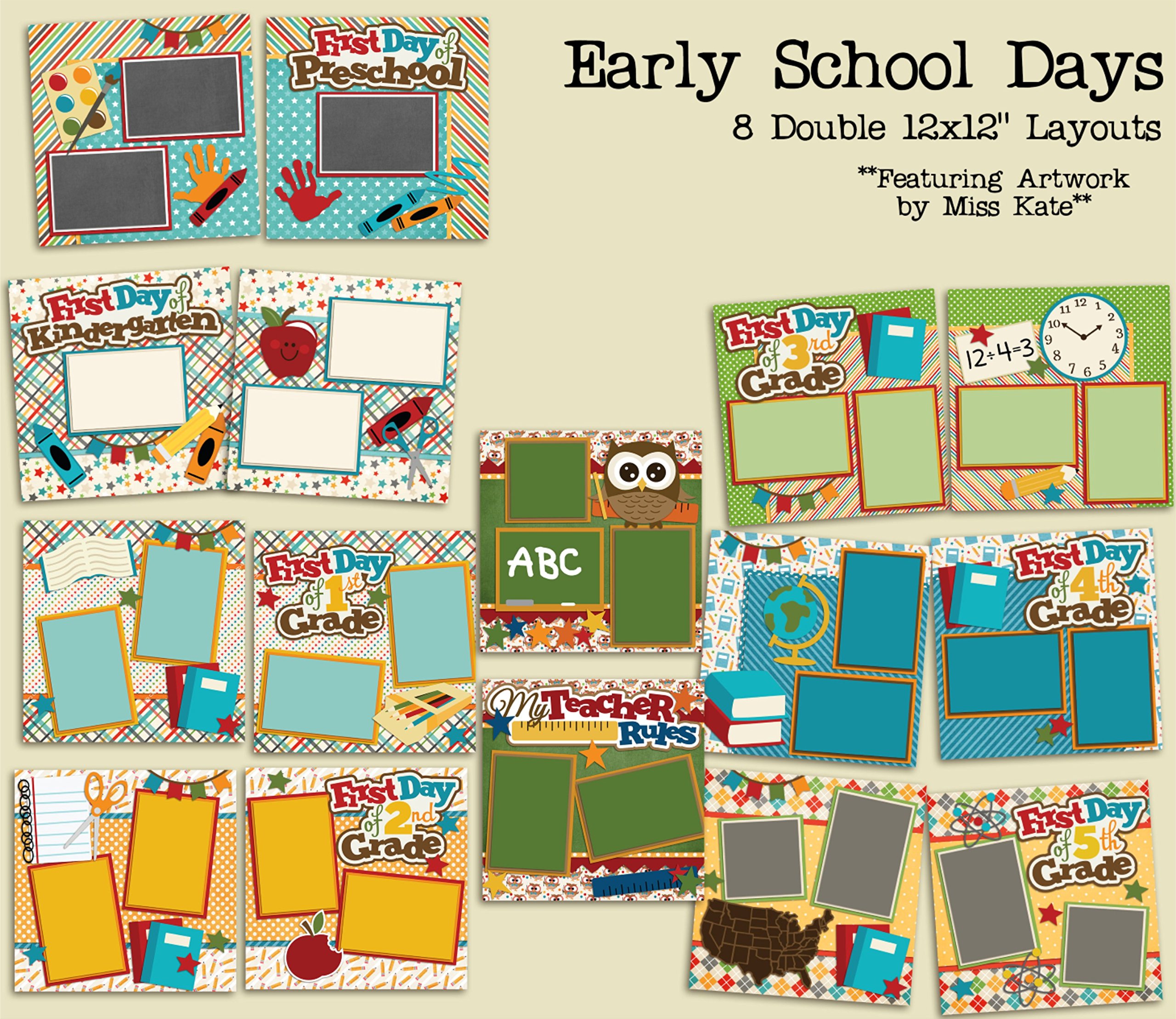 Pierwszy dzień szkoły PREK - 5. zestaw do scrapbookingu - 8 układów podwójnych stron