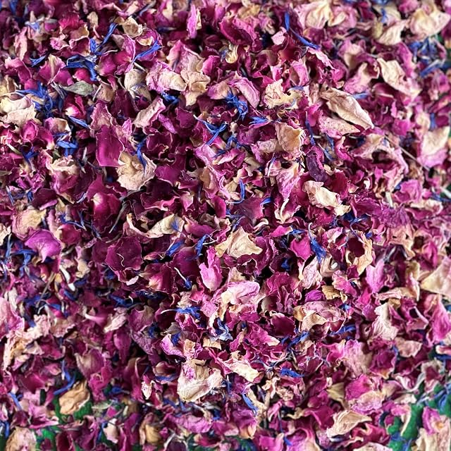 Stripey Finds - Blue Cornflower, Burgundy Rose, Pink Rose & Lavender - Natural Biodegradable Flower Petal Confetti - 1 Litre - Visit Our Store For Full Range (01)