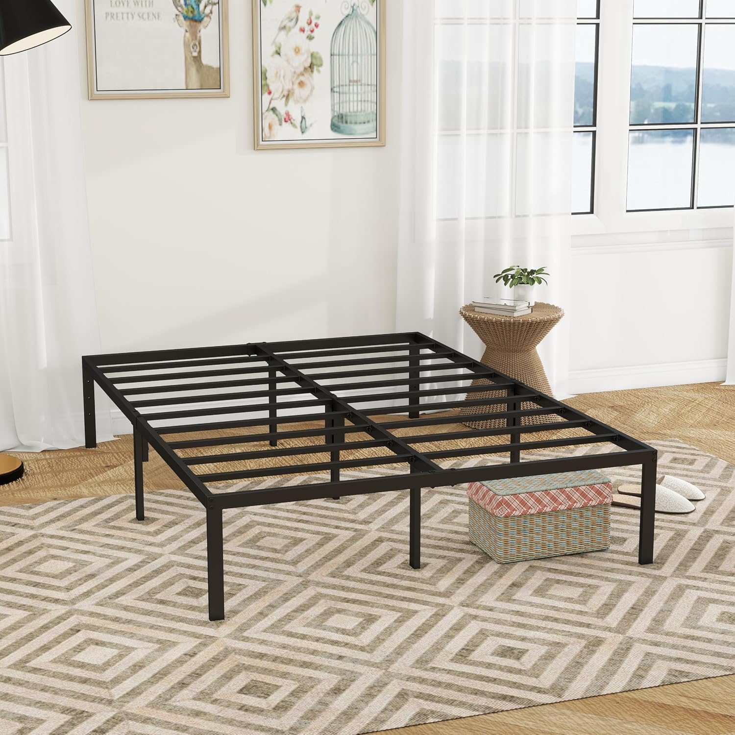 14 Inch Queen Bed Frames No Box Spring Needed?Heavy Duty Metal Platform Bed Frame High Profile Mattress Foundation with Underbed Storage,Noise Free,Easy to Assembly,Black Queen 14 Inch
