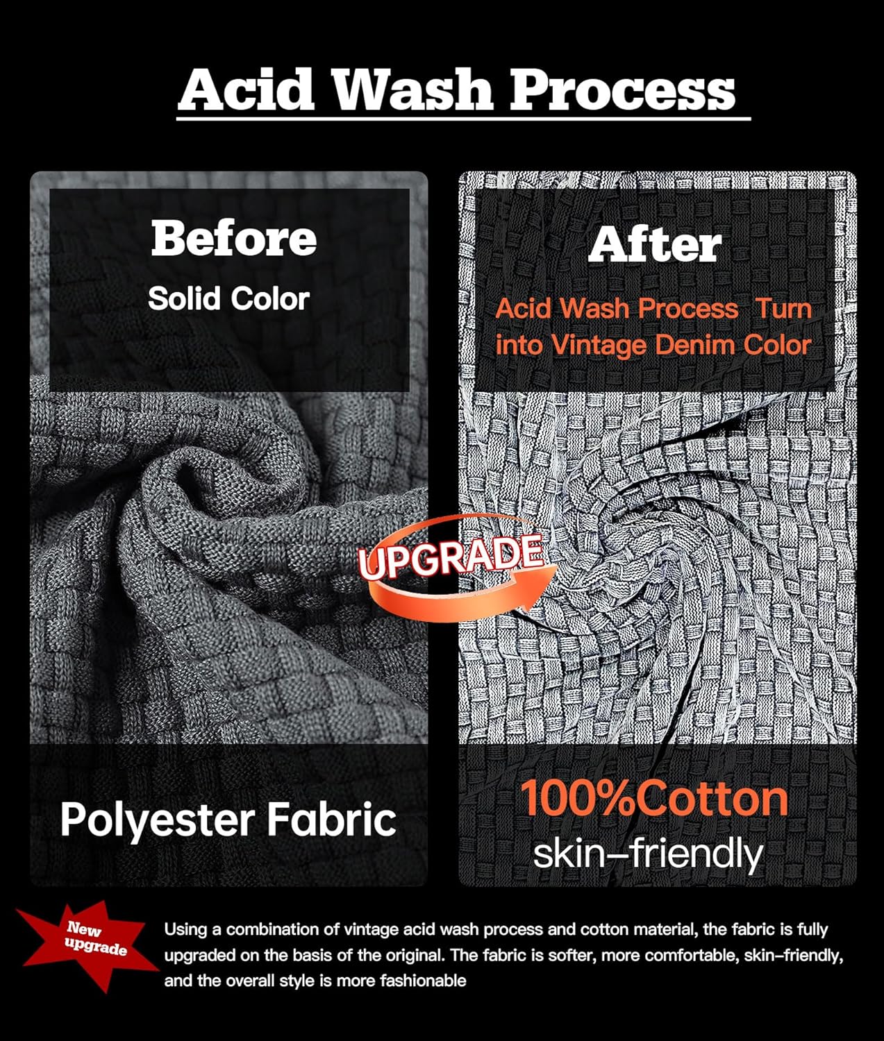 Zaitun Mens Acid Wash Cotton Hoodies Pullover Sweatshirt Long Sleeve Waffle Hoodies Streetwear - Image 4