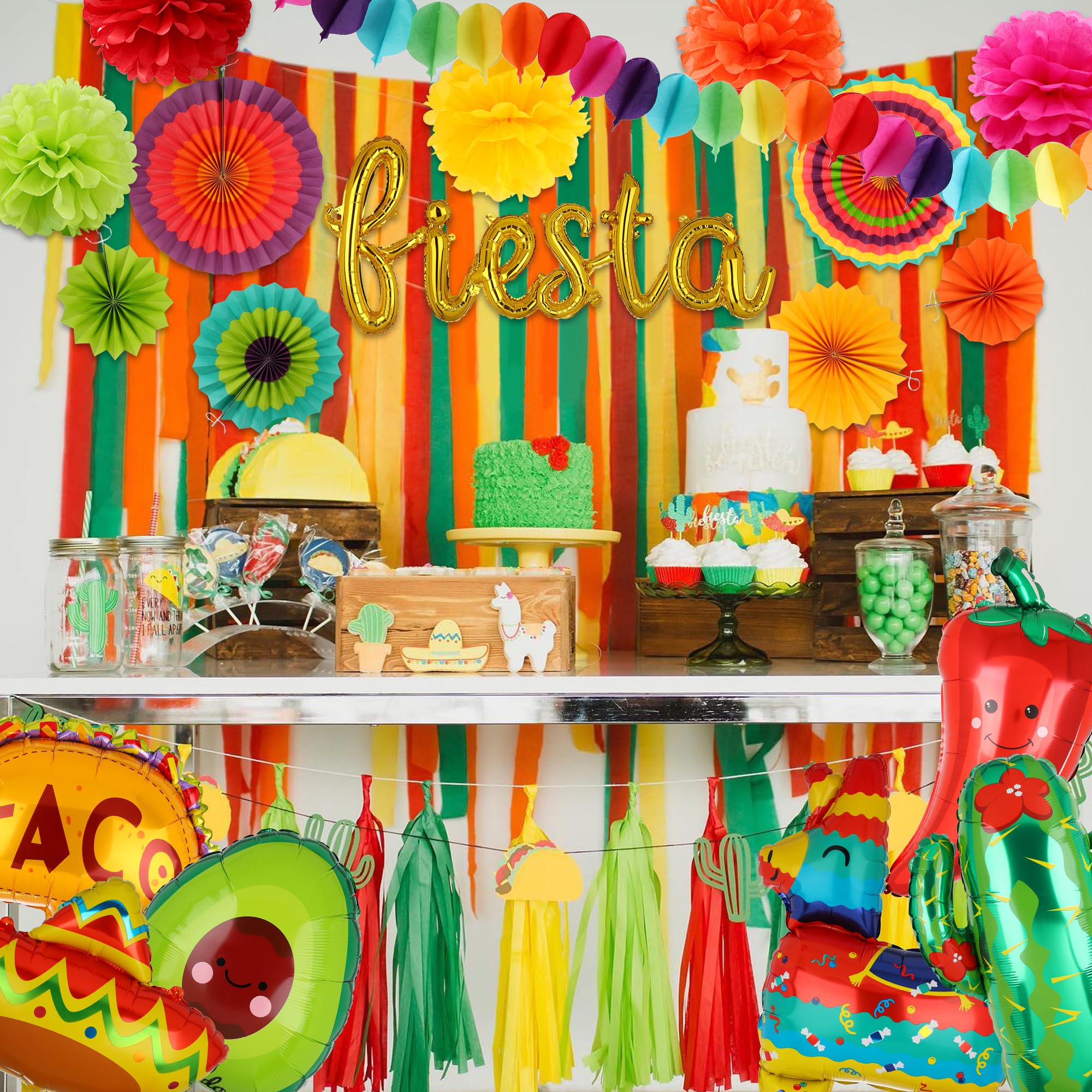 Papel Picado Mexican Fiesta Party Decorations Balloons Kit 145 Pcs Taco Party  Decorations, image size:2000x2000