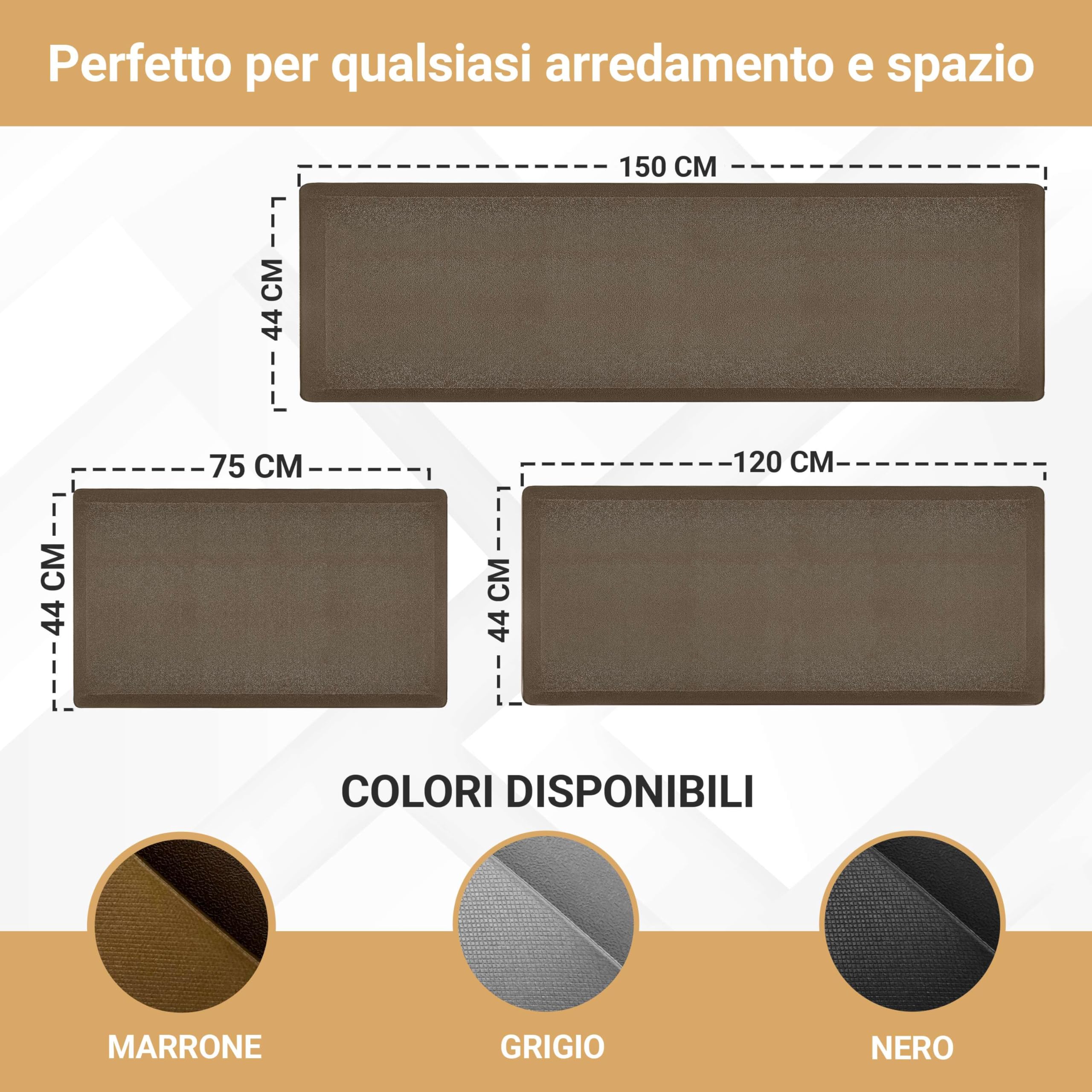 Tappeto Cucina Antiscivolo In Gomma PVC - Morbido, Antifatica E Lavabile | 44x120 Cm Marrone