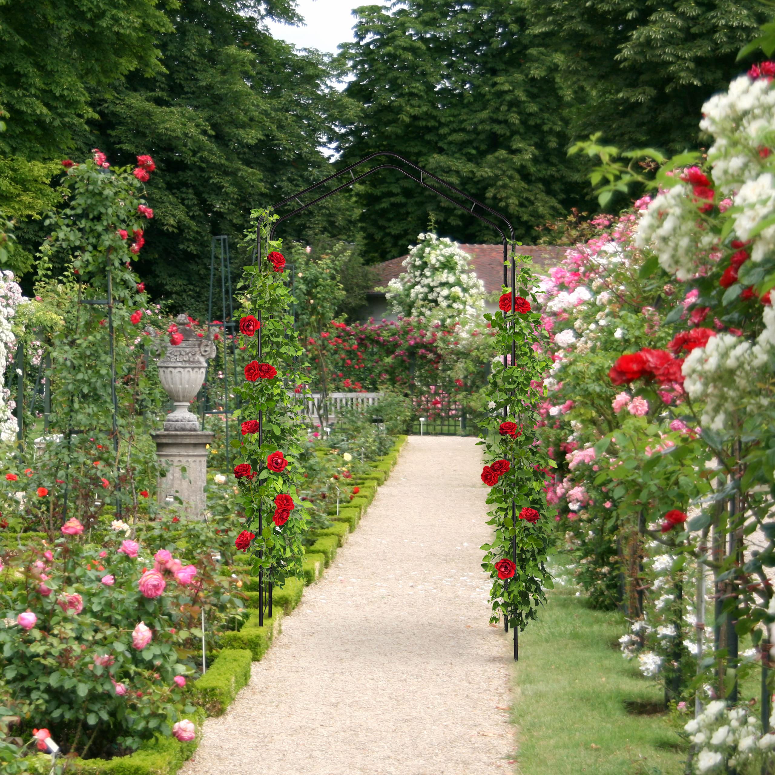 Relaxdays Rosenbogen Metall, Torbogen Garten, HxBxT: 213 x 106 x 41 cm, Stabiler Rankbogen für Kletterpflanzen, schwarz