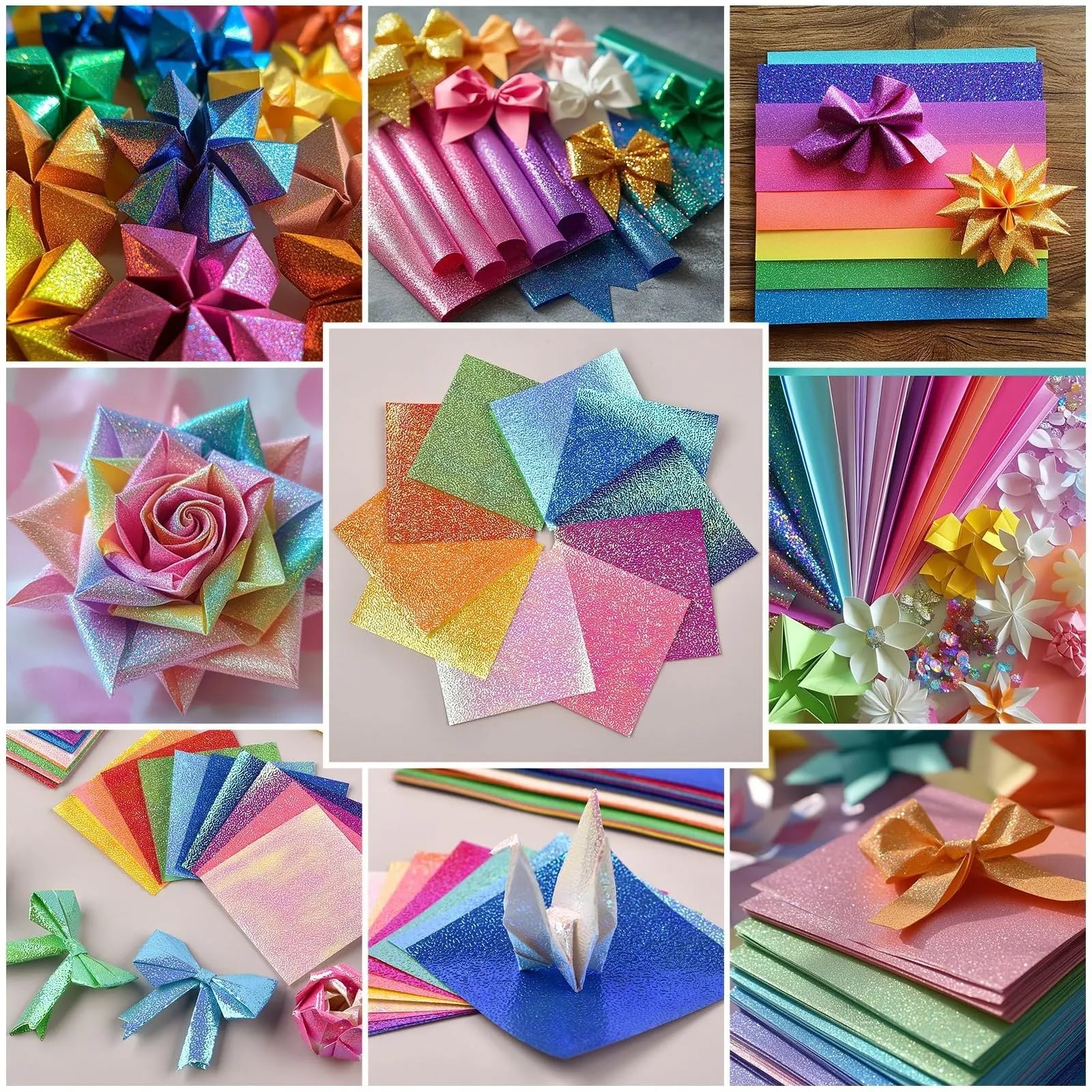 100 Stück Mix Perlglanzpapier Buntes Glitzer Origami Kinder Handgefertigte Materialien DIY Scrapbooking Faltbastelpapier Quadrat Für Handgefertigte Dekorationen(7x14cm)