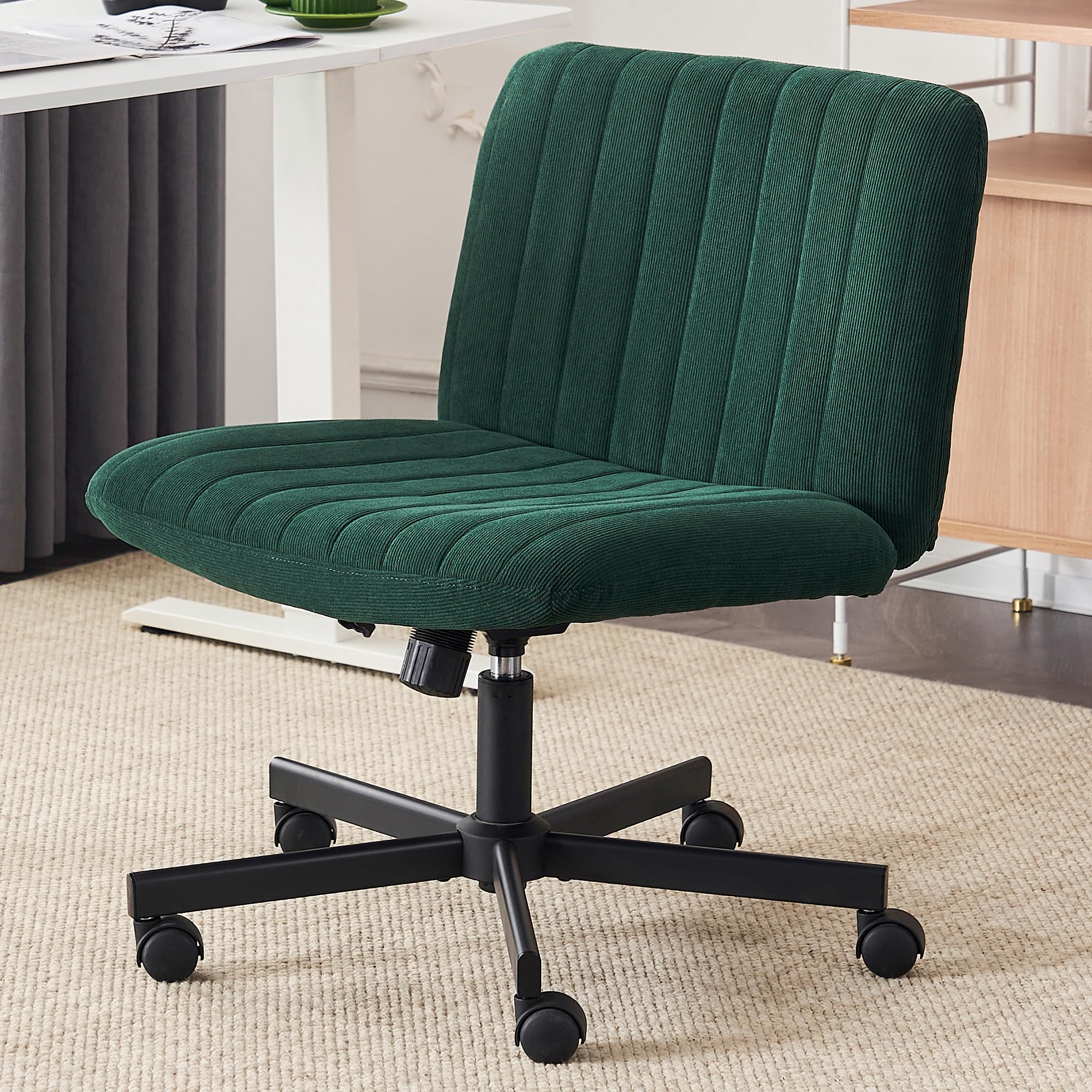 HoeuThien Green Desk Chair with Wheels Criss Cross Seat Home Wide Armless Office Computer Chair Adjustable Swivel Side