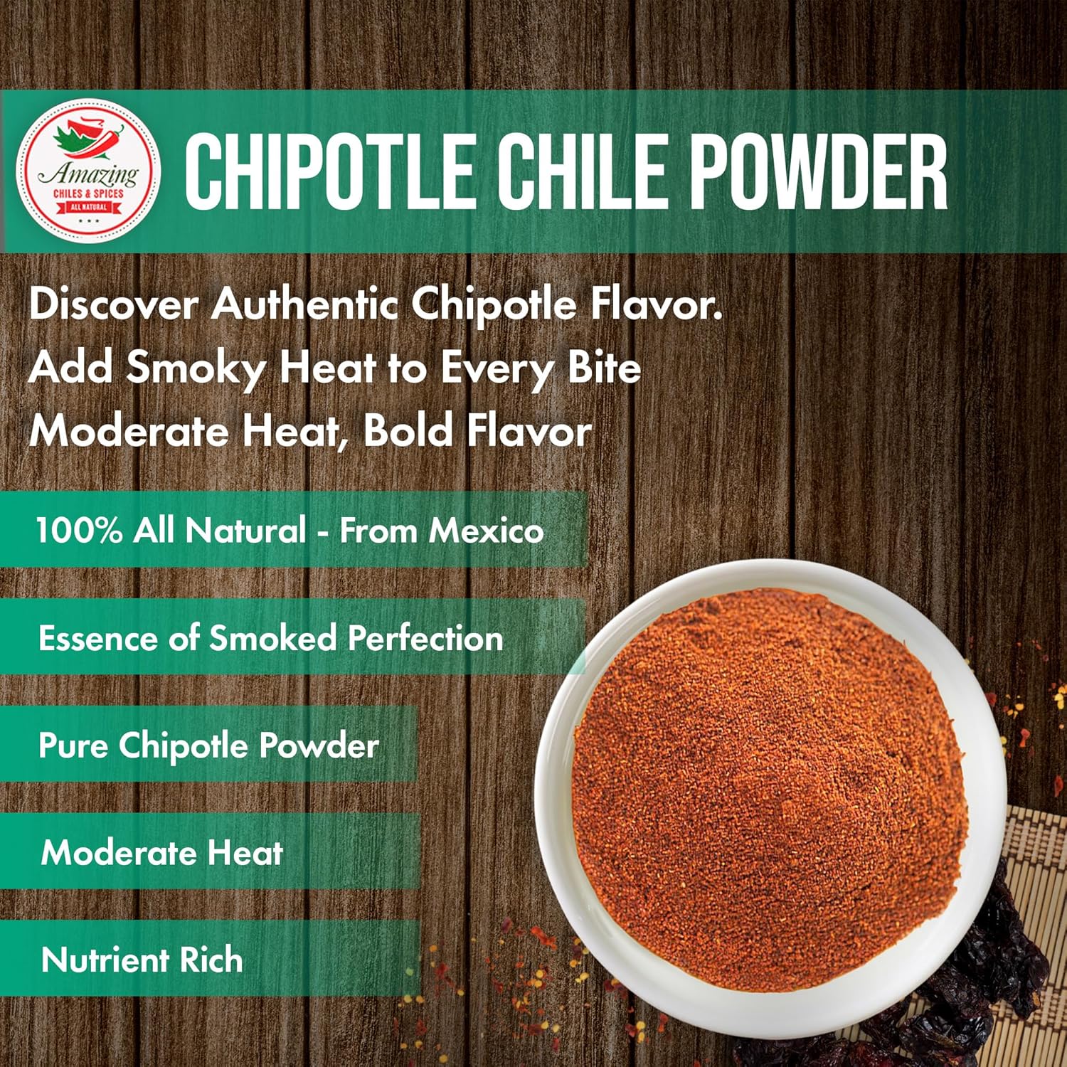 Chipotle Chili Powder Seasoning 1 LB (16oz) – Natural and Premium. Great For Meats, Grilling Rubs, Sauces, Salsa. Medium to High Heat - Sweet & Smoky Flavor. By Amazing Chiles & Spices. (Pack of 2)