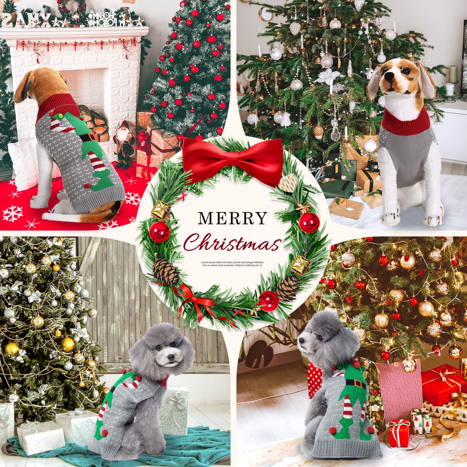 ABRRLO Dog Christmas Jumper Ugly Elf Outfits Grey Xmas Pet Sweater Puppy Cat Holiday Costume New Year Clothes Gift for Small Medium Large Dogs (Gray Elf,L) — view 2