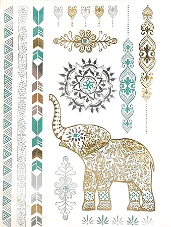3D Temporary Tattoo Golden And Silver Metallic Sticker Love Text Heena Design Size 21x15CM - 1PC. (95)