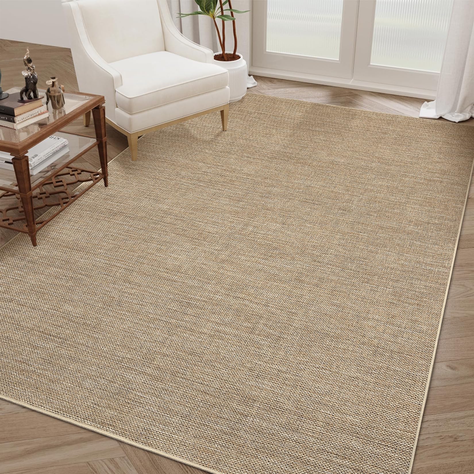 Photo 1 of GarveeHome Neutral Easy Jute Rug 3x5 Modern Solid Washable Bedroom Rug