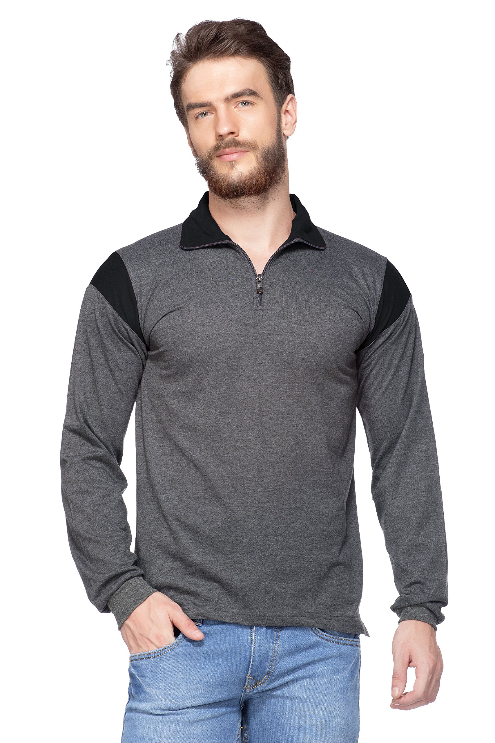 v3squared Men's Cotton Blend Full Sleeve Regular Fit Polo Neck T-Shirt for Men-picture-34