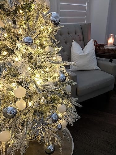 Miniatura 6 de Árbol de Navidad flocado de 6 pies con luces pino preiluminado con 250 luces LED 102 adornos y falda de árbol de arpillera incluidos plegable para