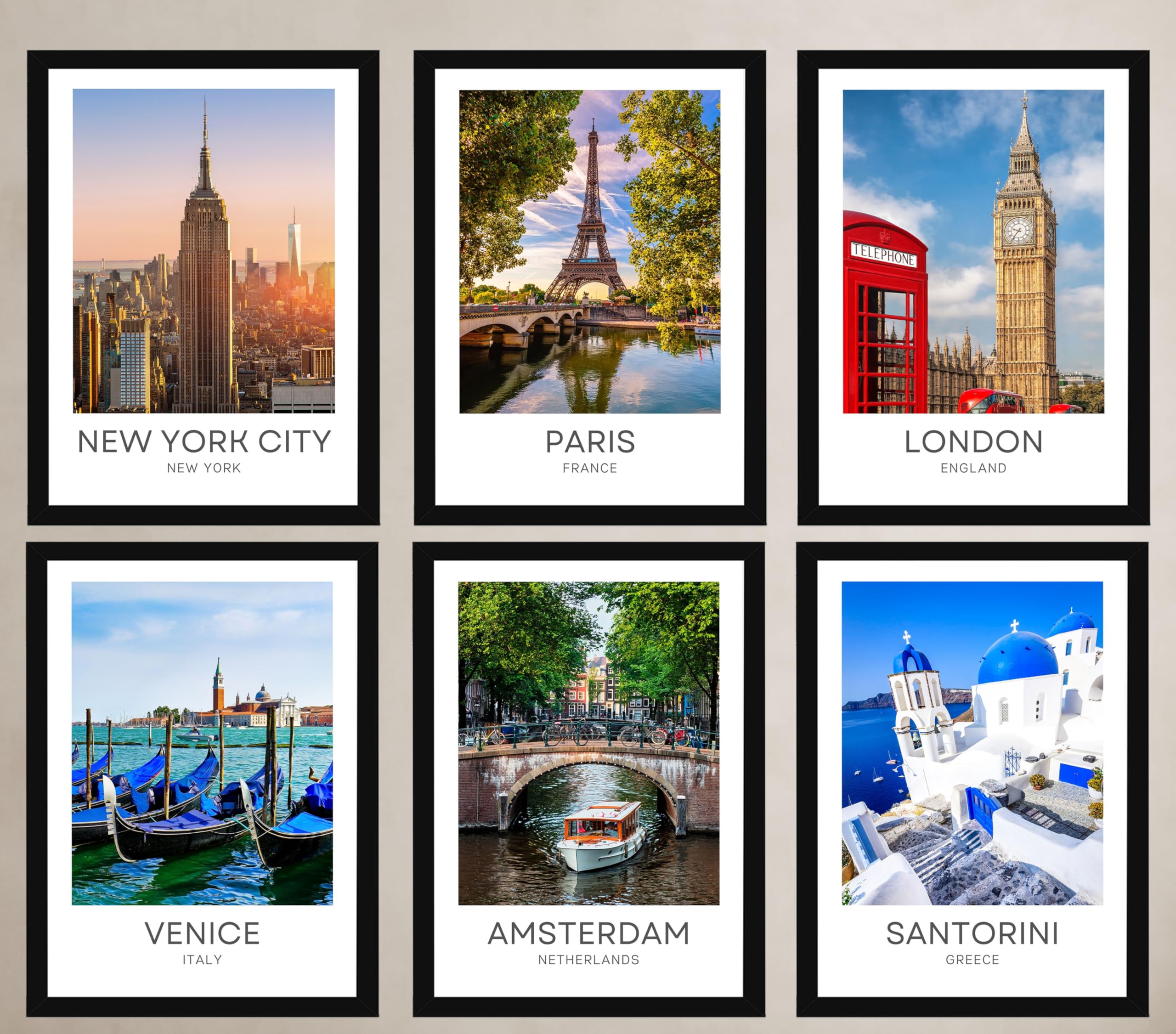 Eviepops Prints PICK YOUR OWN Iconic Cities Unframed A4 A3 Travel Posters, Photographic City Destination Wall Art Home Décor, Paris New York Amalfi Coast Amsterdam Santorini San Fran (SINGLE – A4)