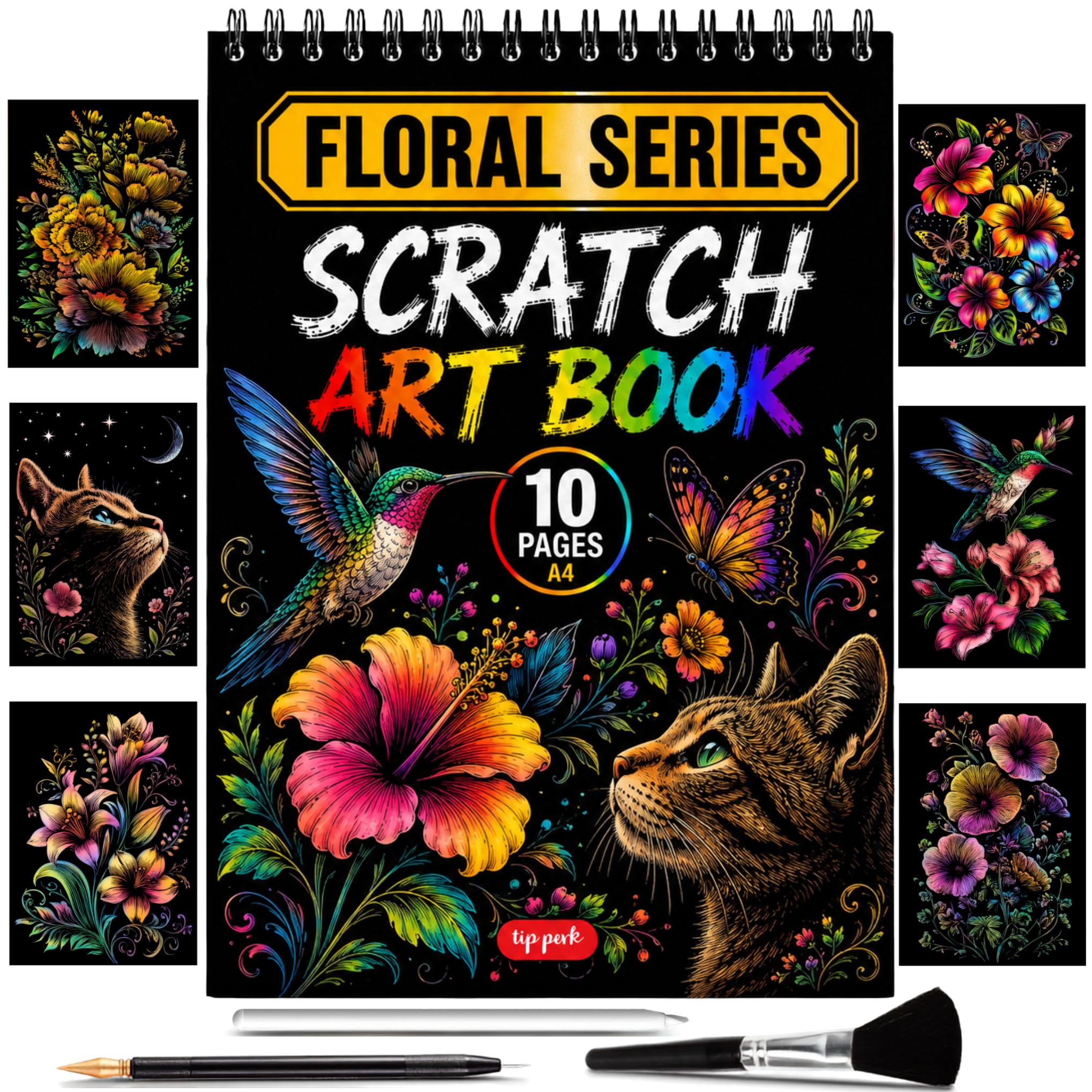 Scratch Art Book for Adults - Floral Series, 10 Rainbow Art and Crafts for Adults