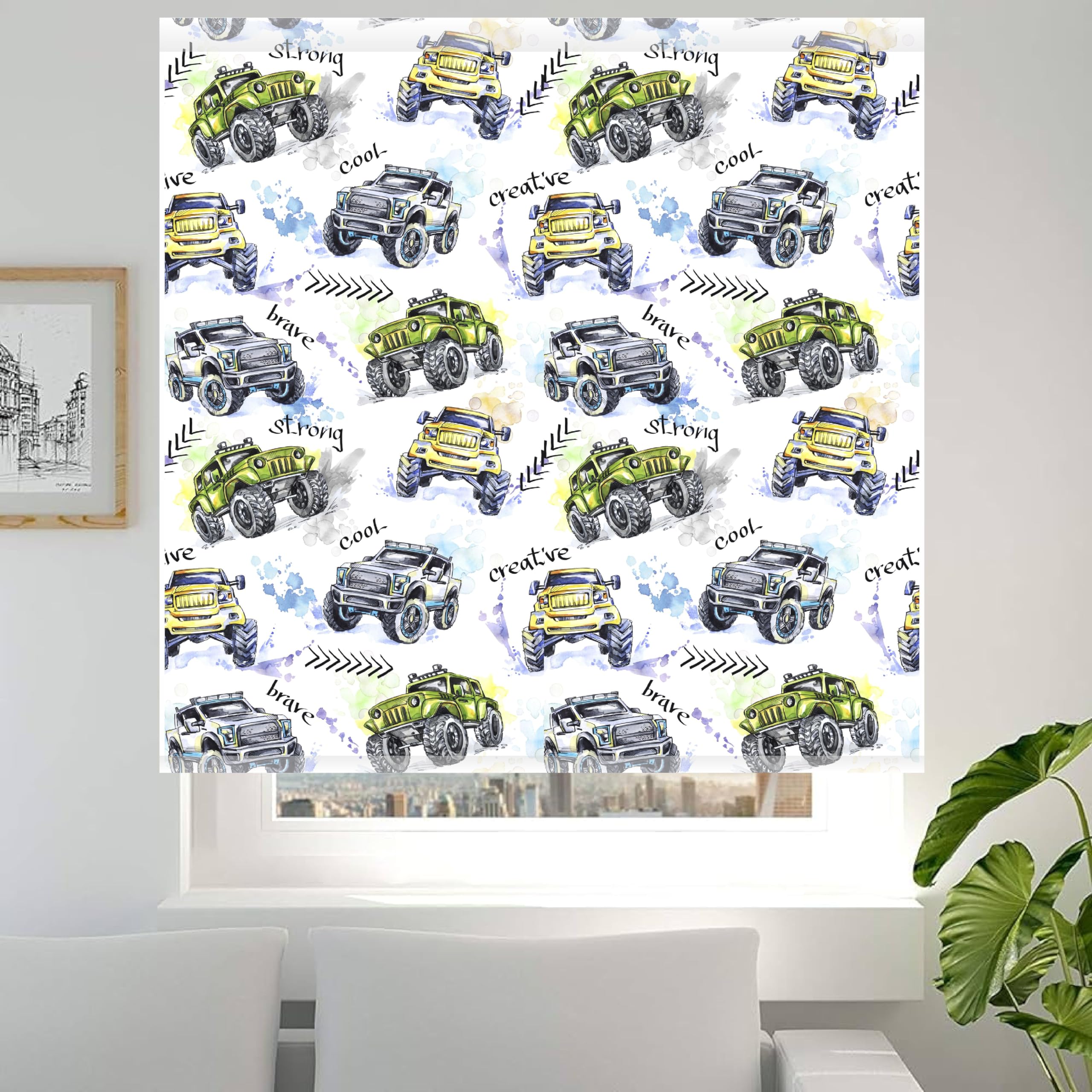 Estores infantiles Coches. Estor enrollable infantiles niño. Estores infantiles estampados coches, Estores infantiles niño habitación, estores infantiles dibujos Monster Trucks 02 (120x170)