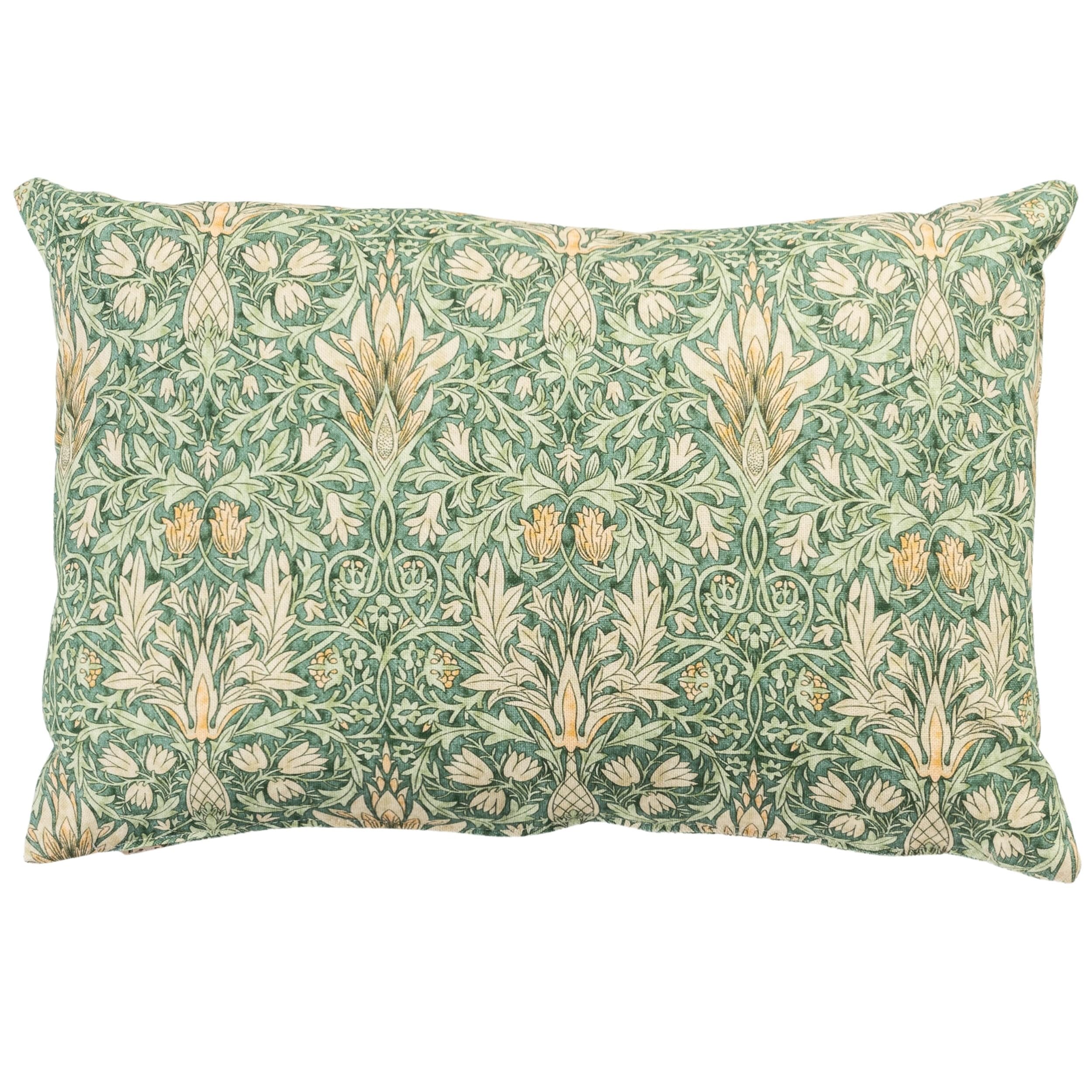 Linen Loft Green William Morris Snakeshead Boudoir Cushion Cover In Traditional Floral Motif And Botanical Design. 17X12 Rectangle Cover Only