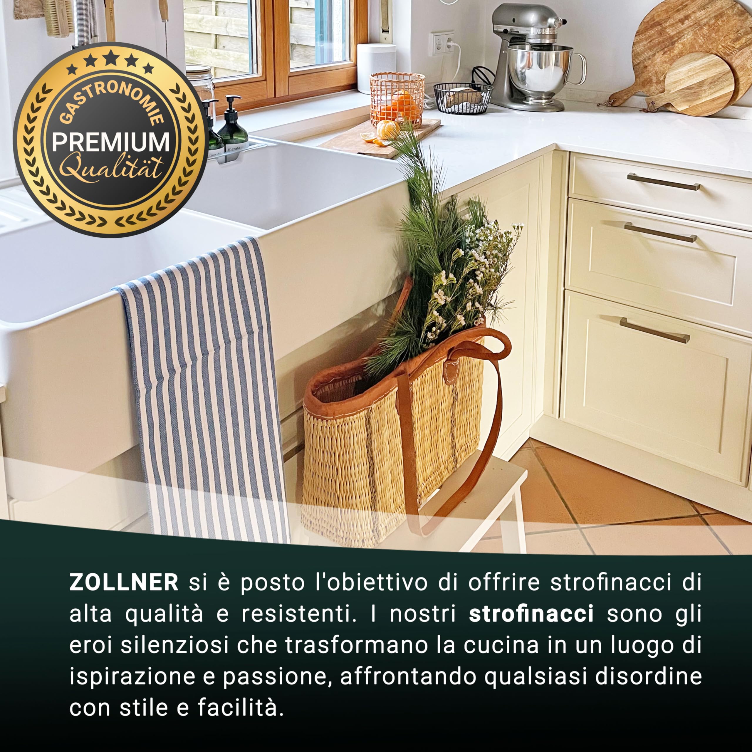 Strofinacci In Cotone ZOLLNER - 5 Pezzi 50x70 Cm, Righe Grigie E Bianche - Lavabili A 60°C, OEKO-TEX - Foto 4