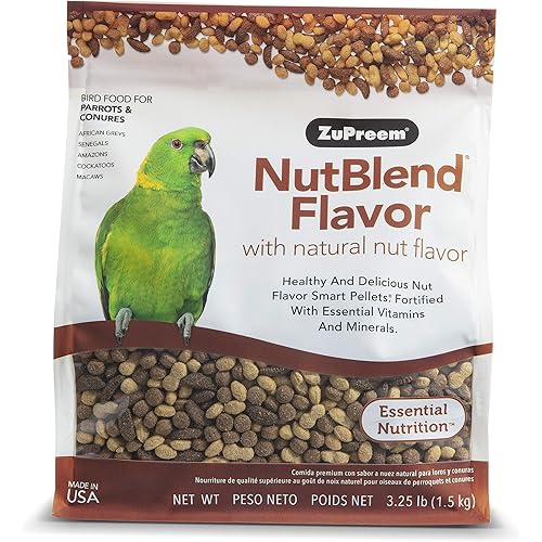 ZuPreem NutBlend Smart Pellets Bird Food for Parrots & Conures, 3.25 lb - Made in USA, Daily Nutrition, Vitamins, Minerals for African Greys, Senegals, Amazons, Eclectus, Cockatoos