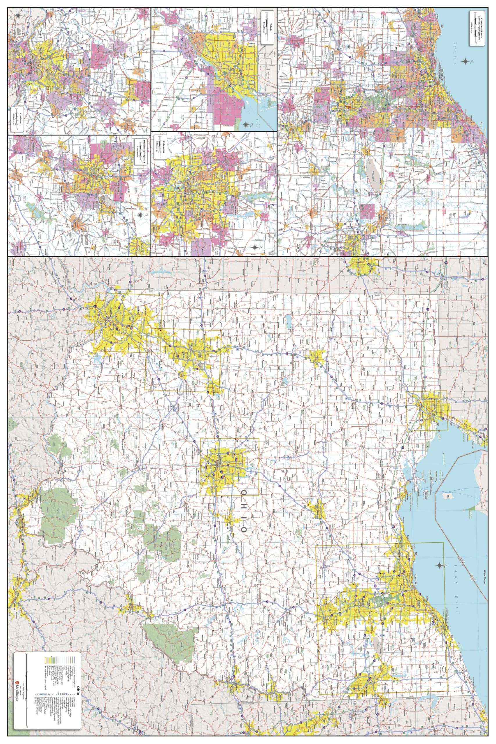 MapSherpa: Ohio State Wall Map - Extra Large - 40 x 60 inch Poster - Front Lamination