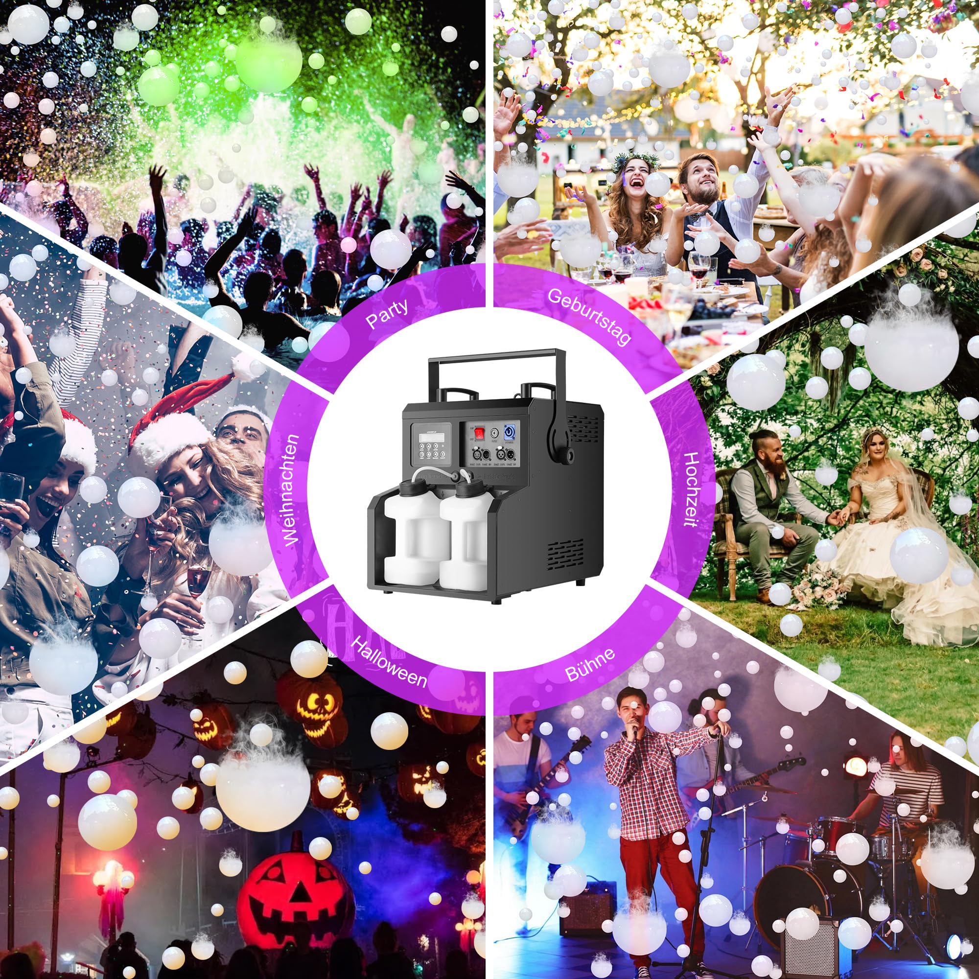 Telbum Nebelmaschine mit Fernbedienung,1500W 24LED RGBW 3IN1 Nebelblasenmaschine DMX,Rauchmaschine mit Blasen,Fog Bubble Machine,Seifenblasenmaschine,Rauchblasenmaschine für Party DJ Bühne Hochzeit
