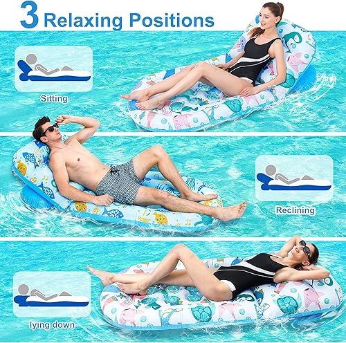 Miniatura 2 de Paquete de 2 flotadores de piscina para adultos, flotadores de piscina Instaywell con respaldo ajustable, balsas flotantes, hamaca de agua,