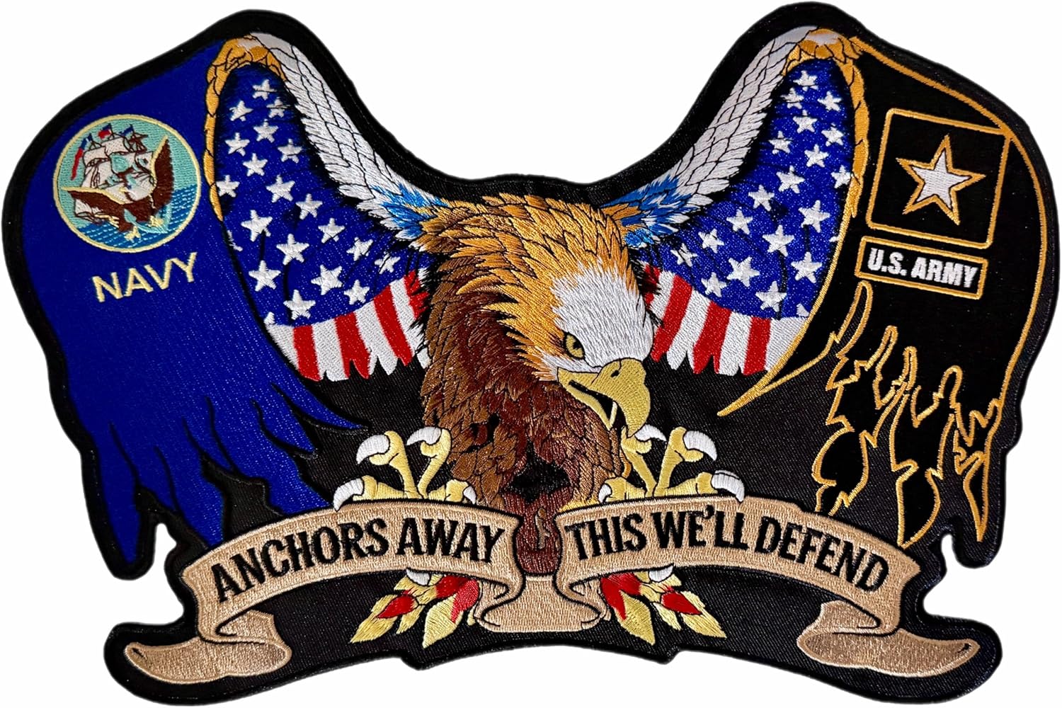 US Military Eagle Patch 13" | Patriotic Veteran American Flag | Large Embroidered Iron On - by Nixon Thread Co. (Army/Navy)