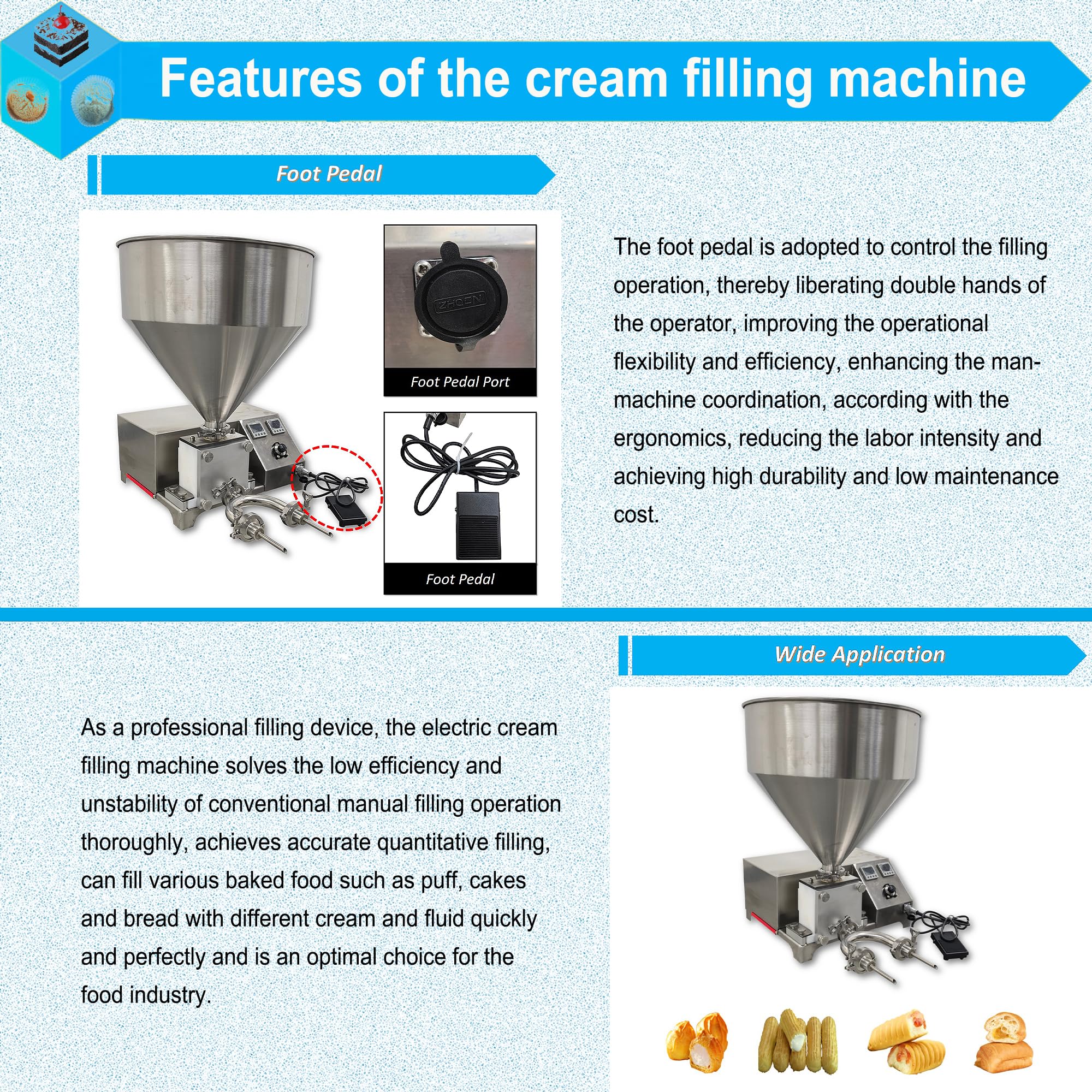 HayWHNKN 20L Electric Cream Filling Machine 110V Stainless Steel Puff Pastry Jam Filler Cake Bread Quantitative Filling Machine — view 6