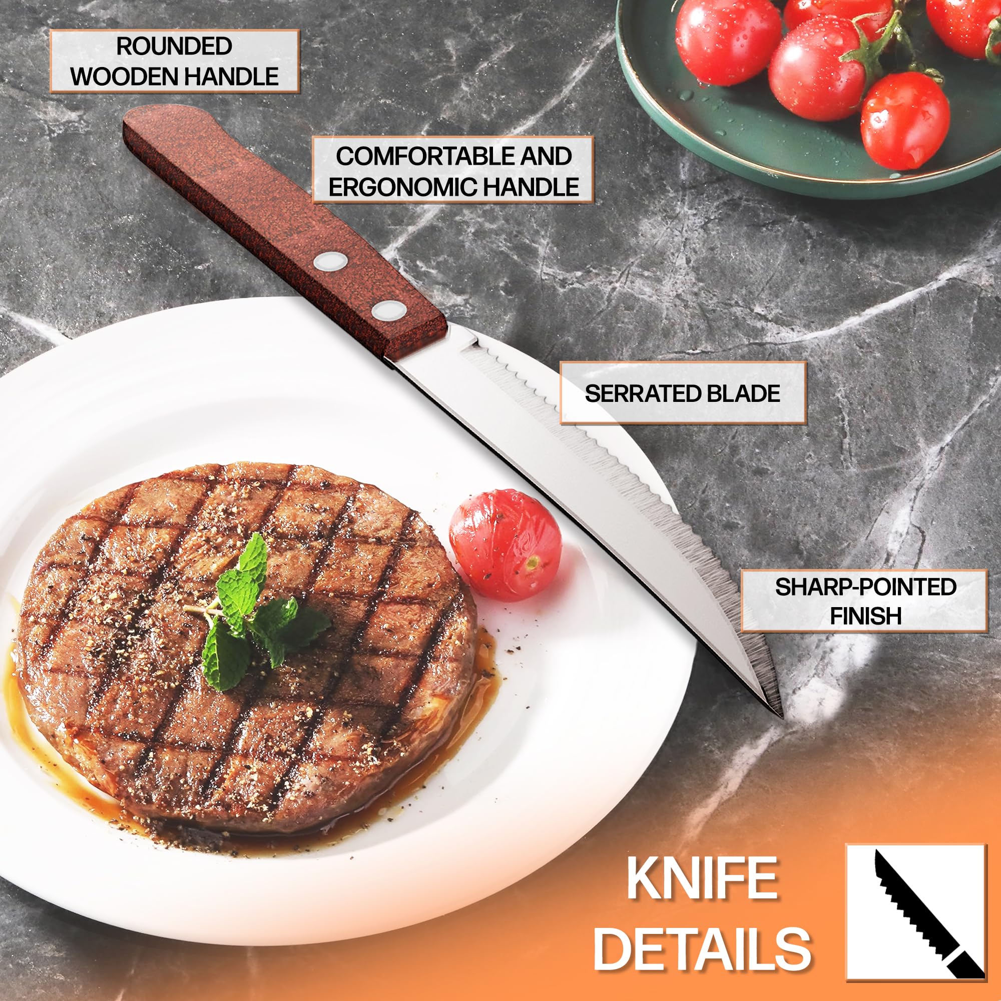 Posate da bistecca acciaio inox legno 12 pezzi con 6 pezzi di coltelli da bistecca e 6 pezzi di forchette da bistecca
