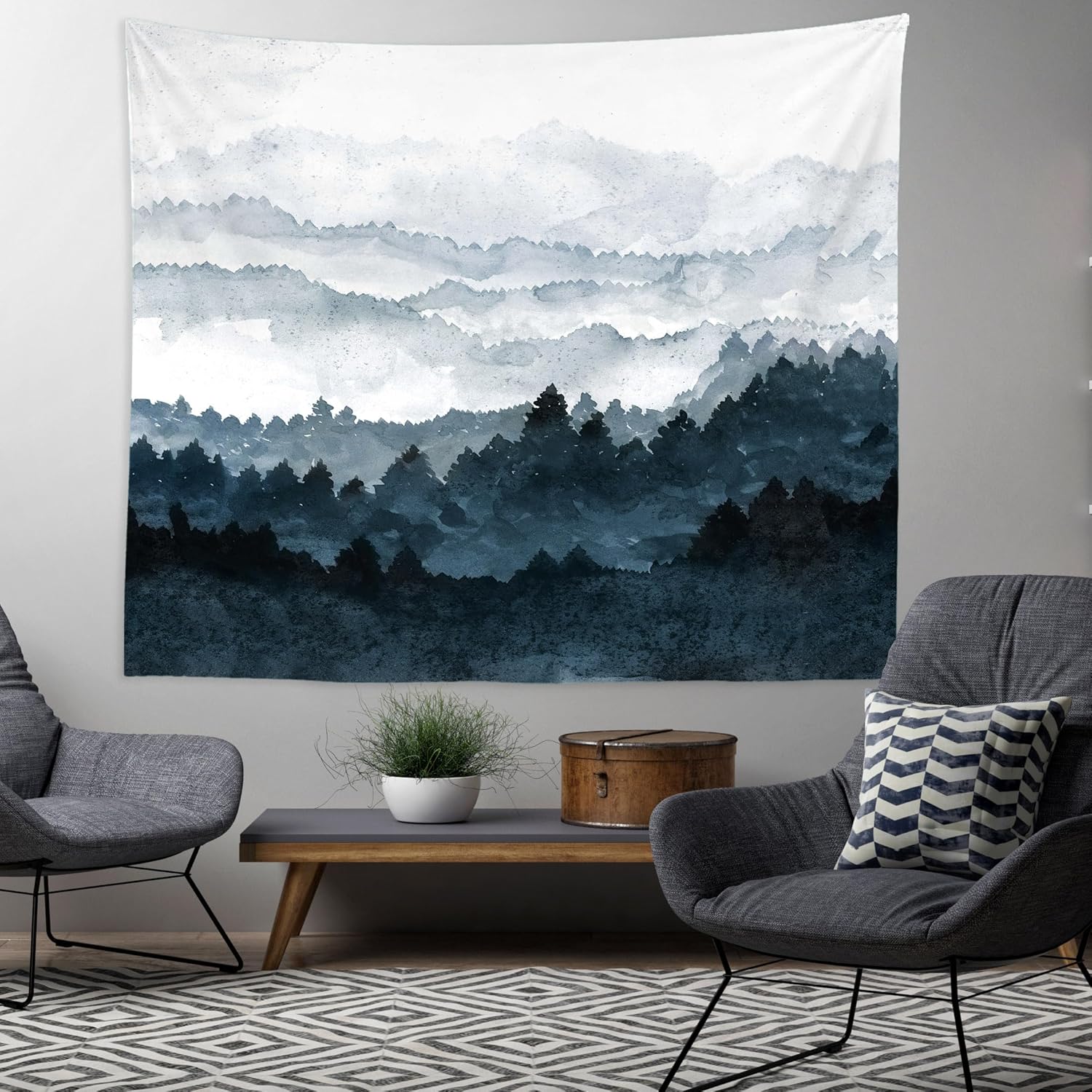 Tapiz De Montaña Brumosa Para Colgar En La Pared, Bosque Brumoso, árbol, Paisaje, Paisaje