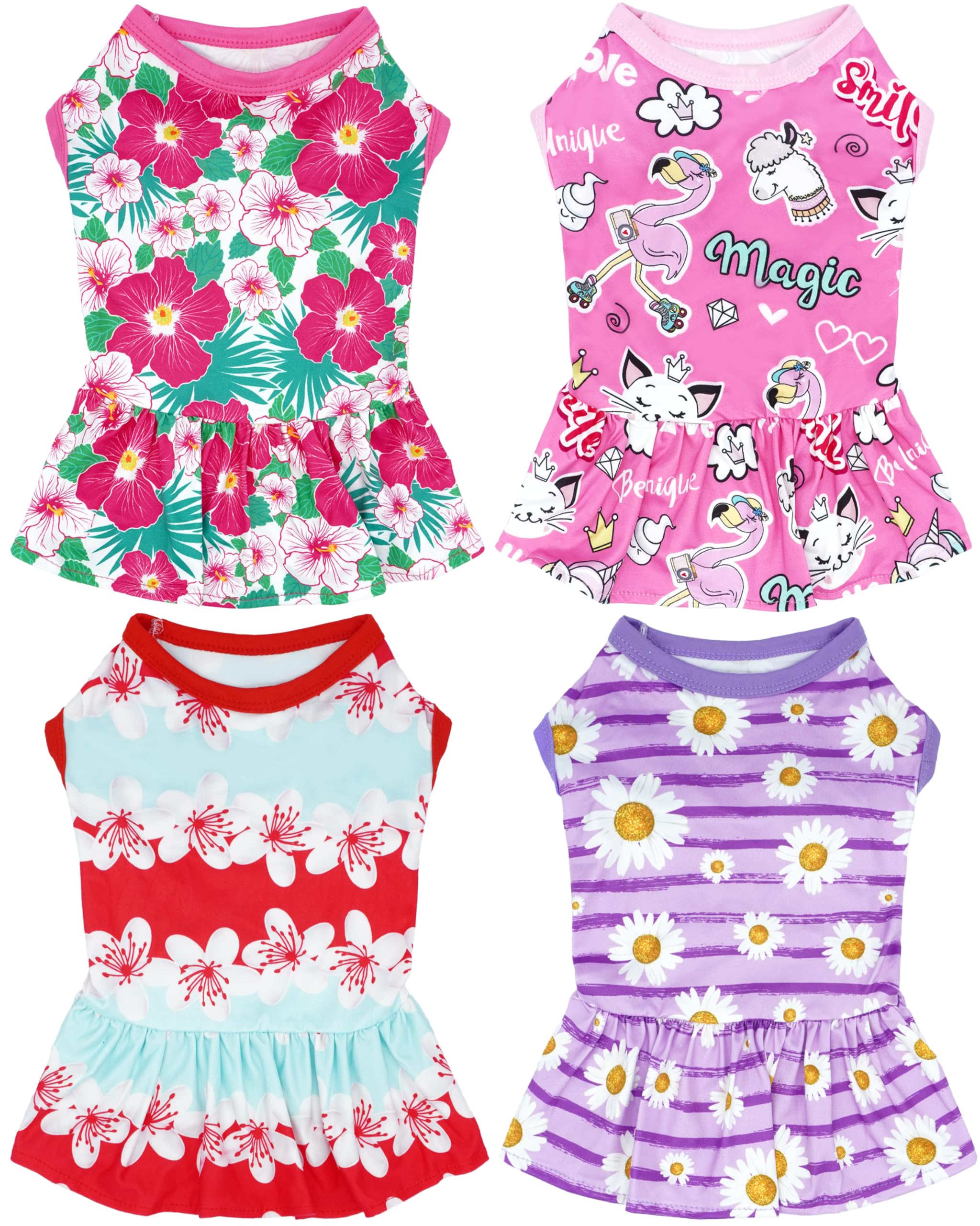 4PCS Dog Dresses Floral Unicorn Skirts