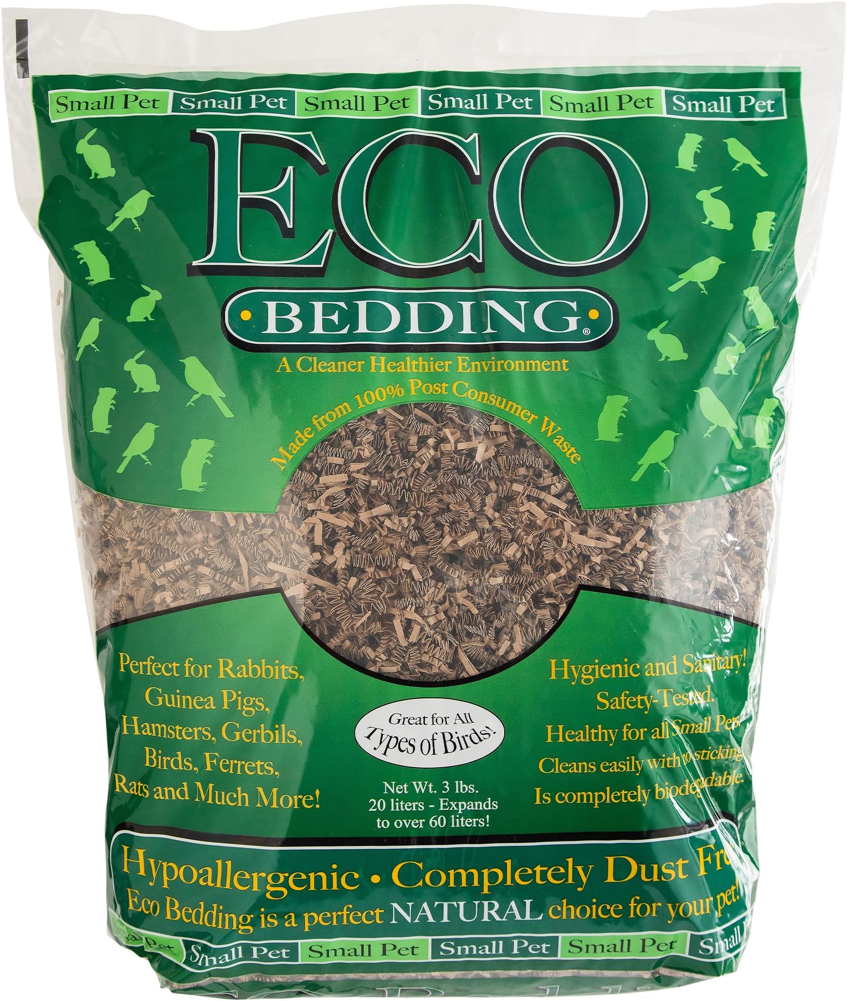 99% Dust-Free Paper Bedding for Small Pets and Birds, Eco Natural, 1.5 lb - Safe, Clean, Ideal Nesting & Burrowing Material for Comfort