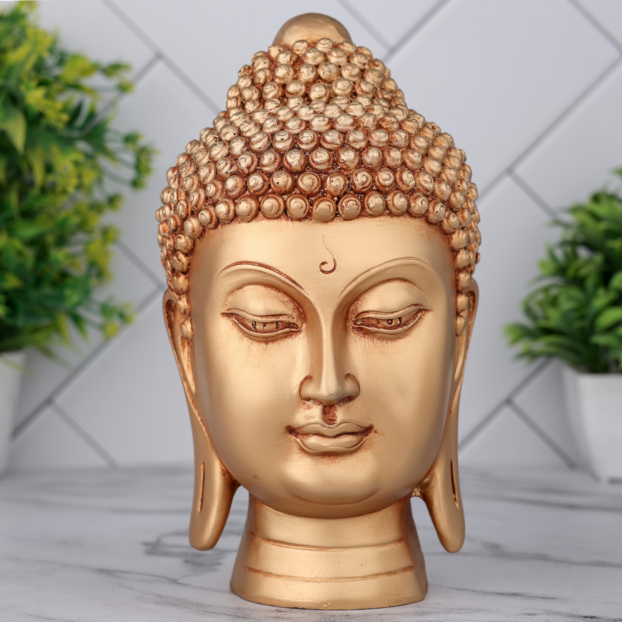 Global Grabbers New face Head Buddha Statue showpiece Idol Home Decor Items for Living Room and Gifts (Golden 2)