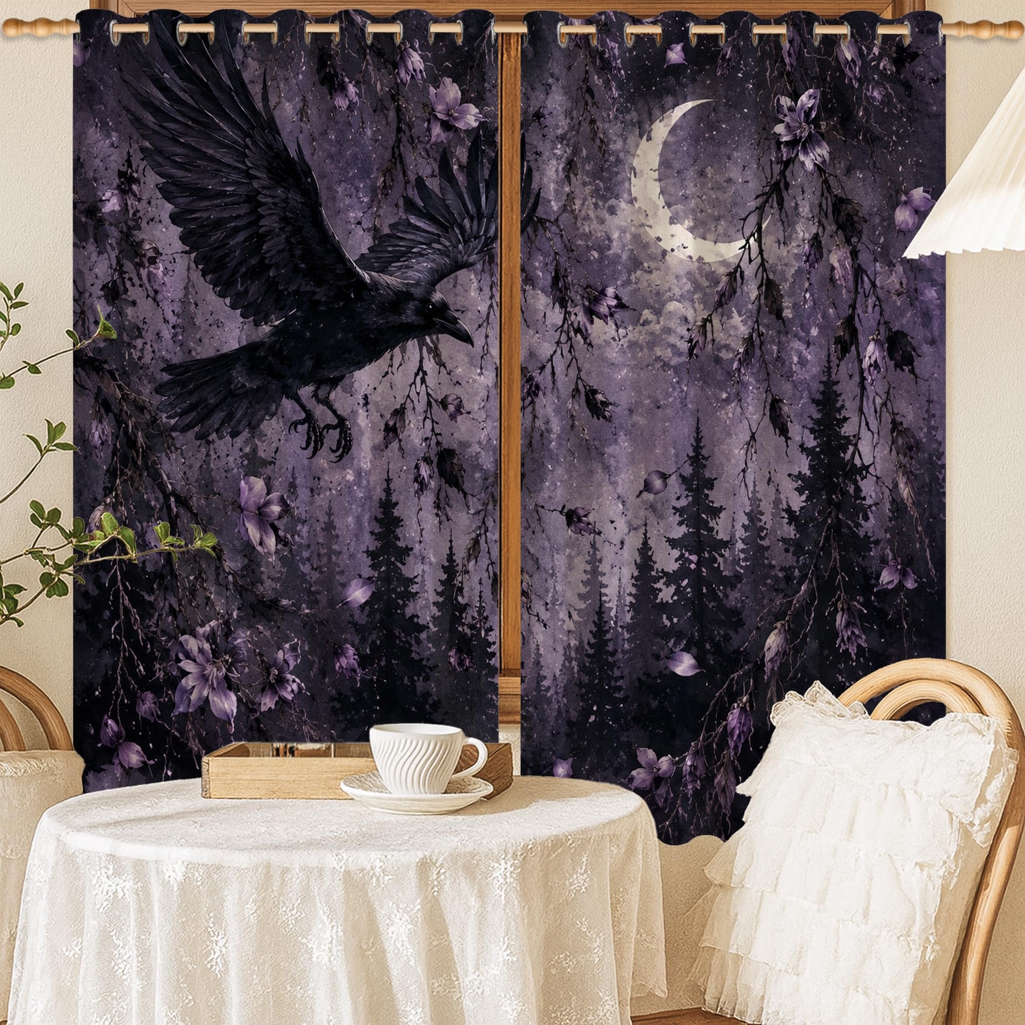 Rideaux occultants pour salon et chambre, ambiance feutrée violet automne de 132 x 137 cm