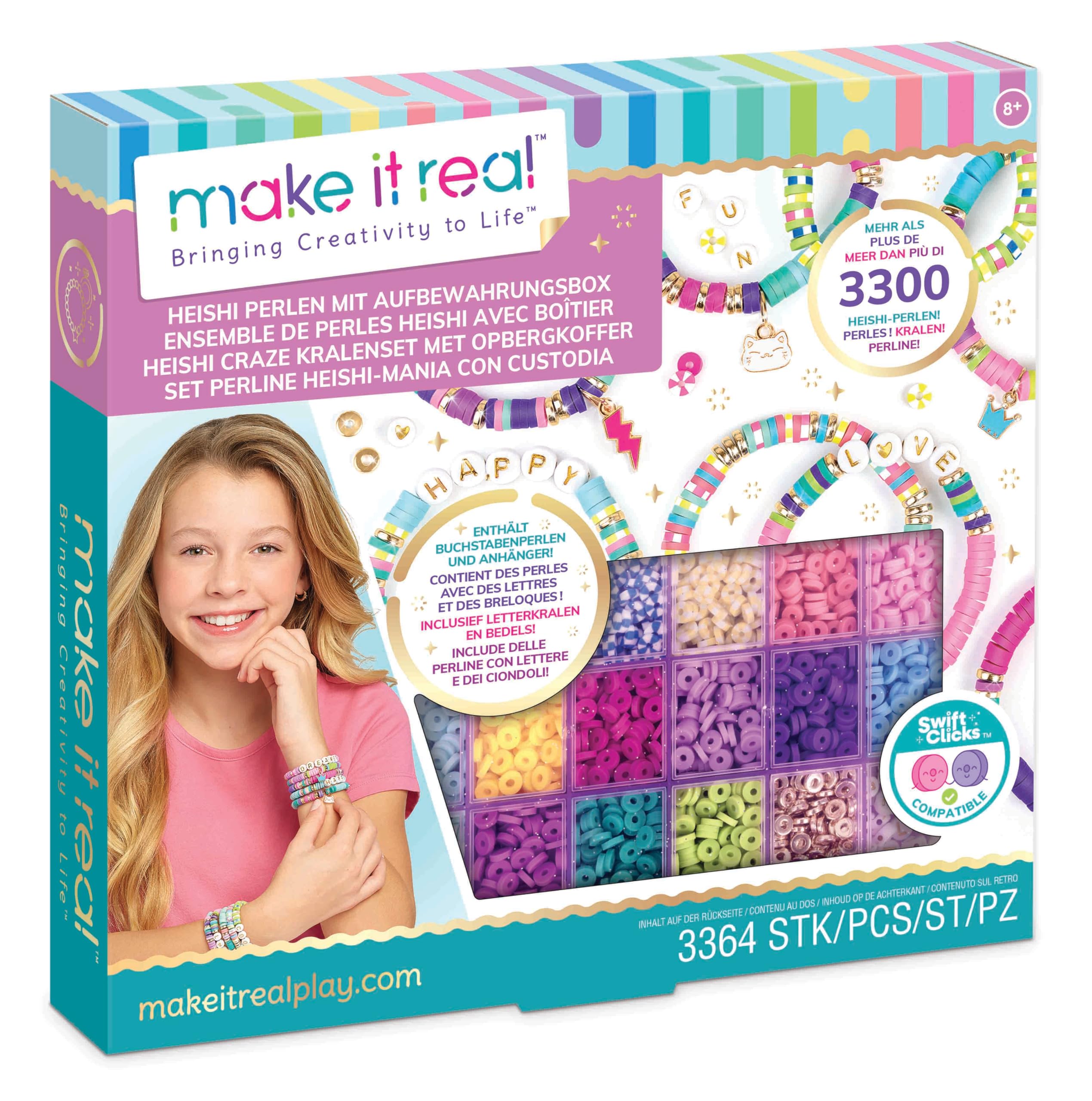 Make It Real Heishi Beads Set with Case, 3364 Pieces Including Letters and Charms, Multicoloured, for Children 8+ Years