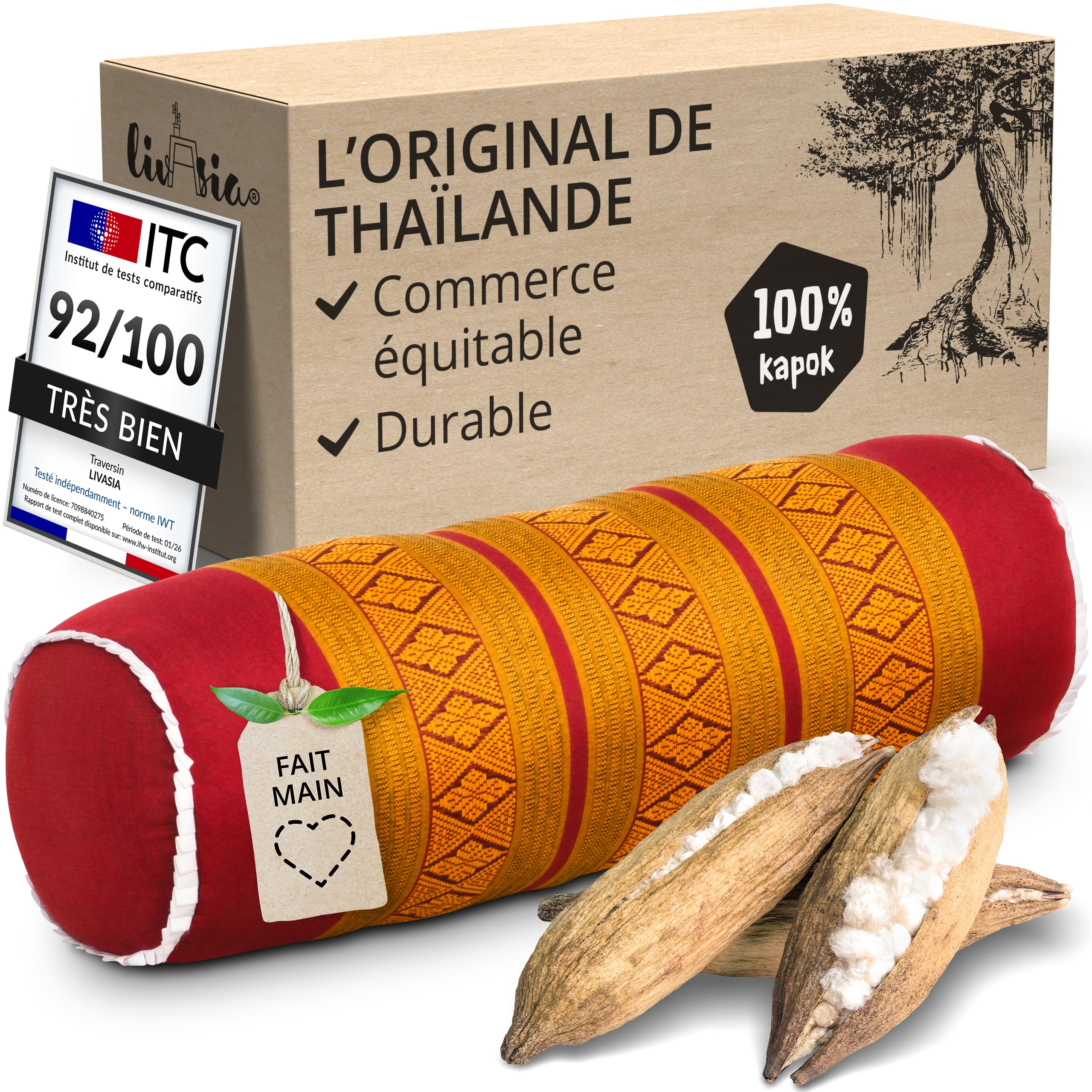 Livasia Rouleau cale-Nuque Ultra Long Coussin Appui-Nuque - Ø 17x56cm - Coussin cale-Nuque, Sofa, Coussin relève-Jambes en kapok, Accoudoir Meubles palettes, Jardin Balcon, Fait Main